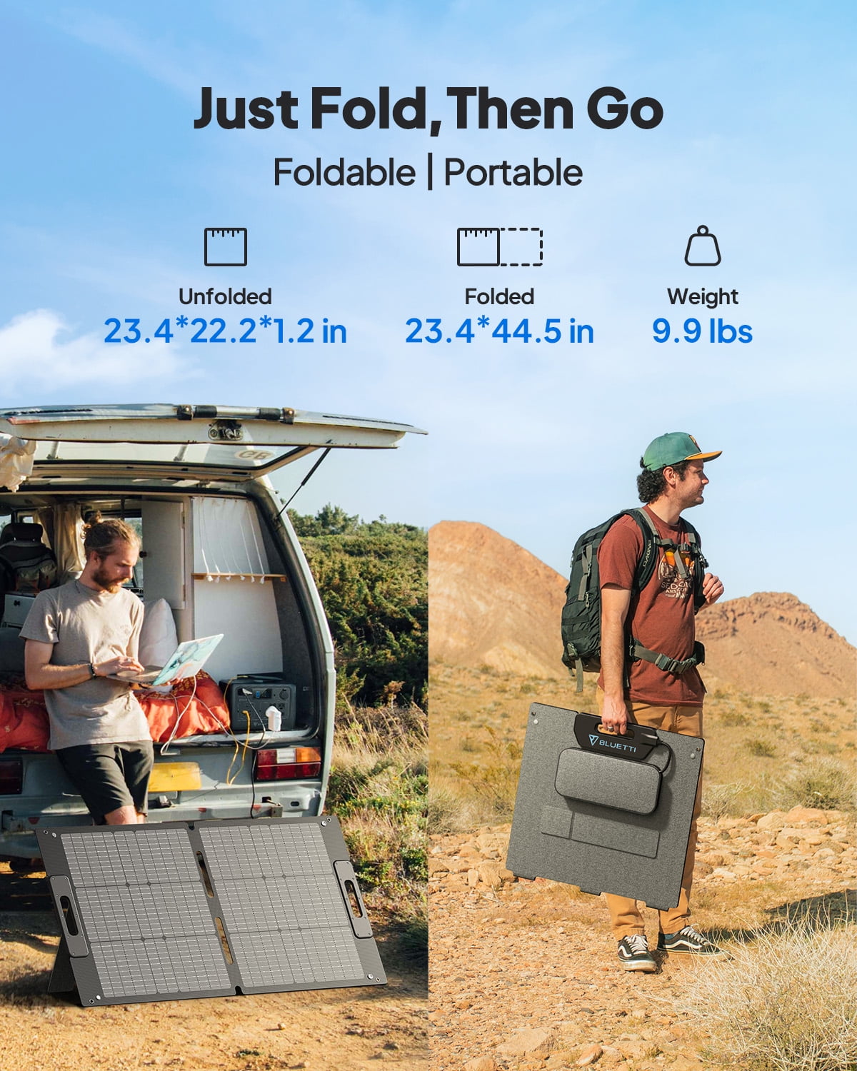 BLUETTI 100W Portable Solar Panel Foldable Charger with Adjustable Kickstands for Power Stations (Grey, 10.9 lb) yia61