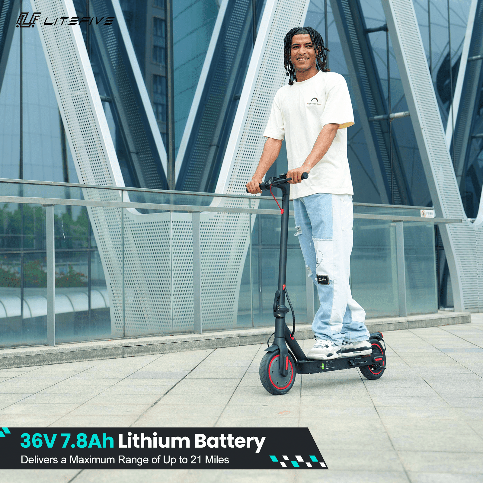 LiteFive LF3 Electric Scooter for Adults, Portable Foldable Commuter E-Scooter with 350W Motor (Black, 26 lb) f8jus