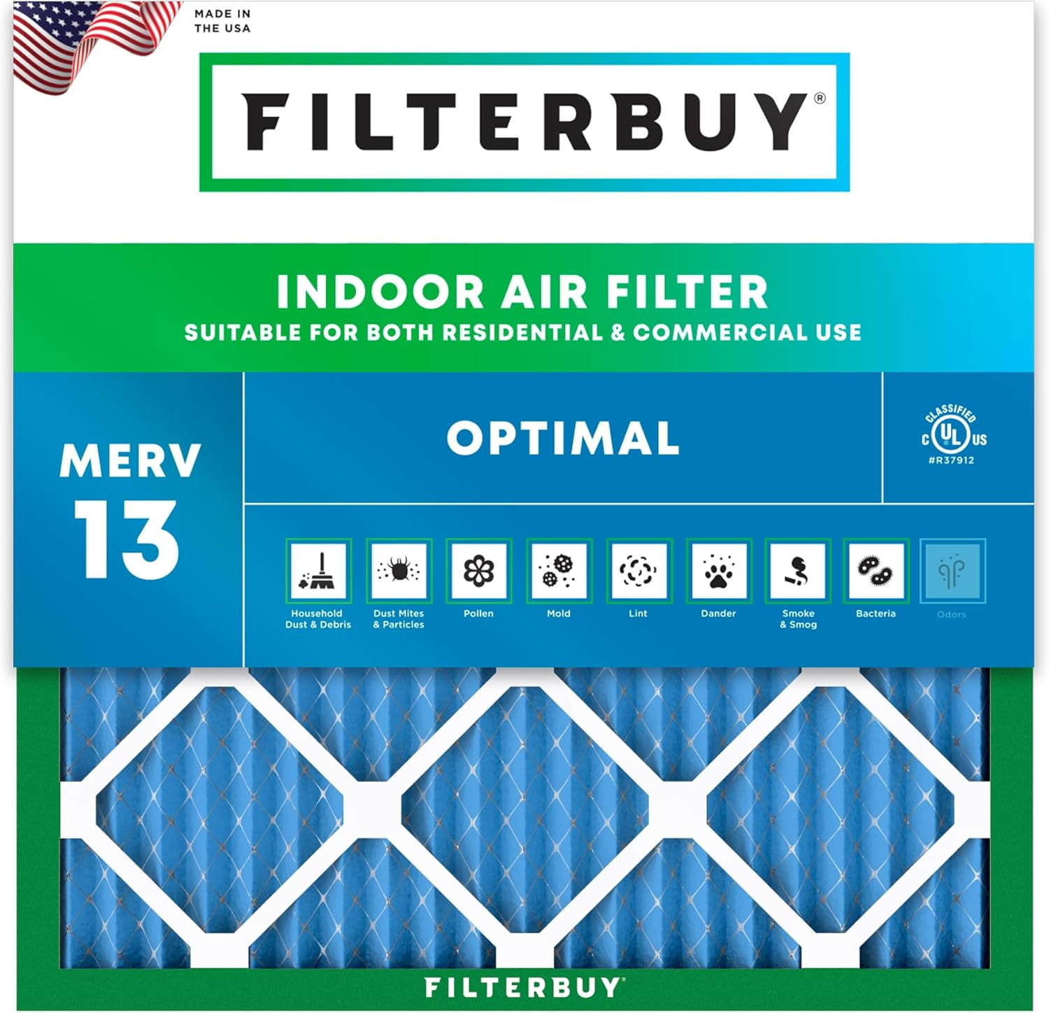 Filterbuy 20x20x1 MERV 13 Health Defense Pleated HVAC AC Furnace Air Filter (1-Pack) yd4c0