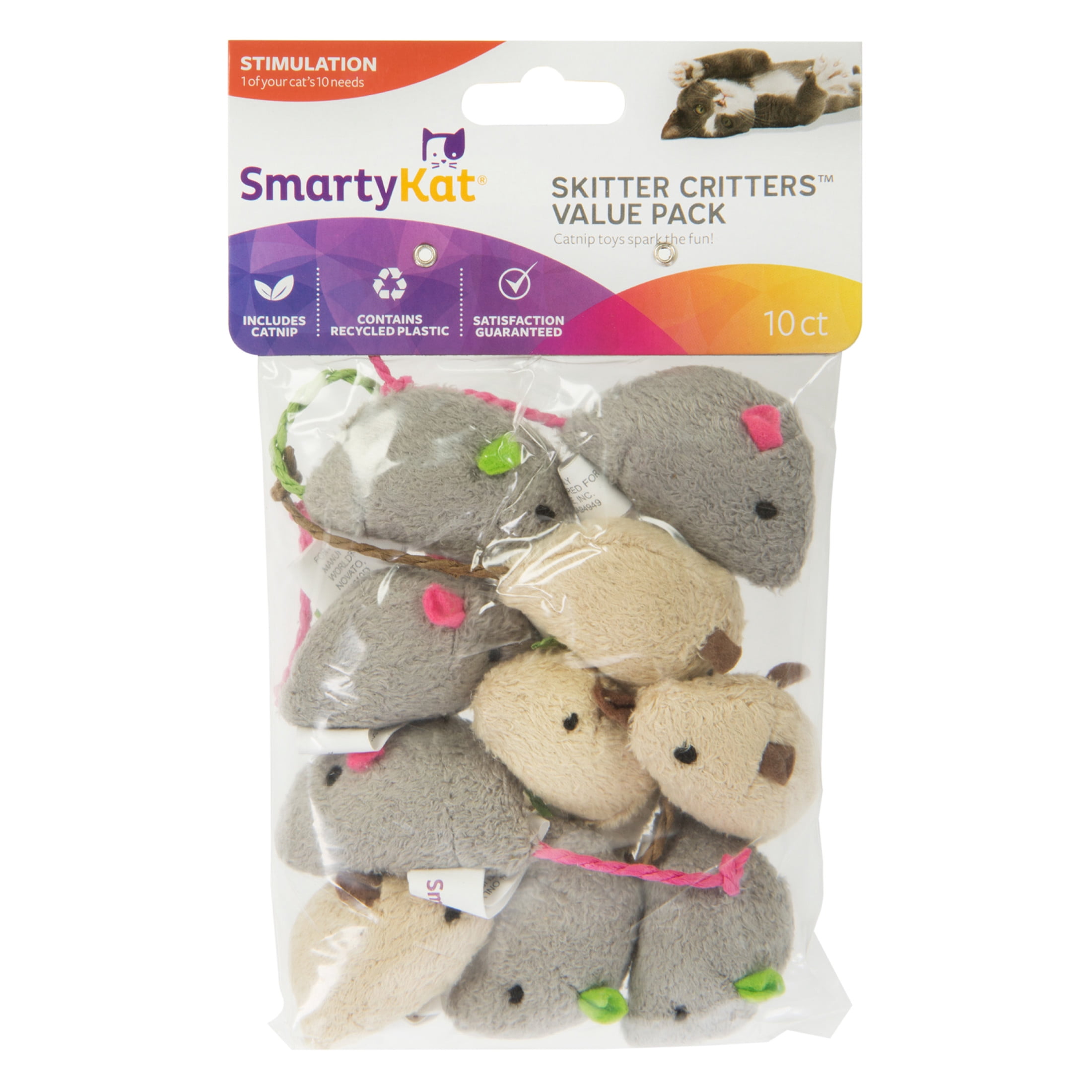 SmartyKat Skitter Critters Catnip Mice Cat Toys (Multi-Color, 10 Count) yms0z