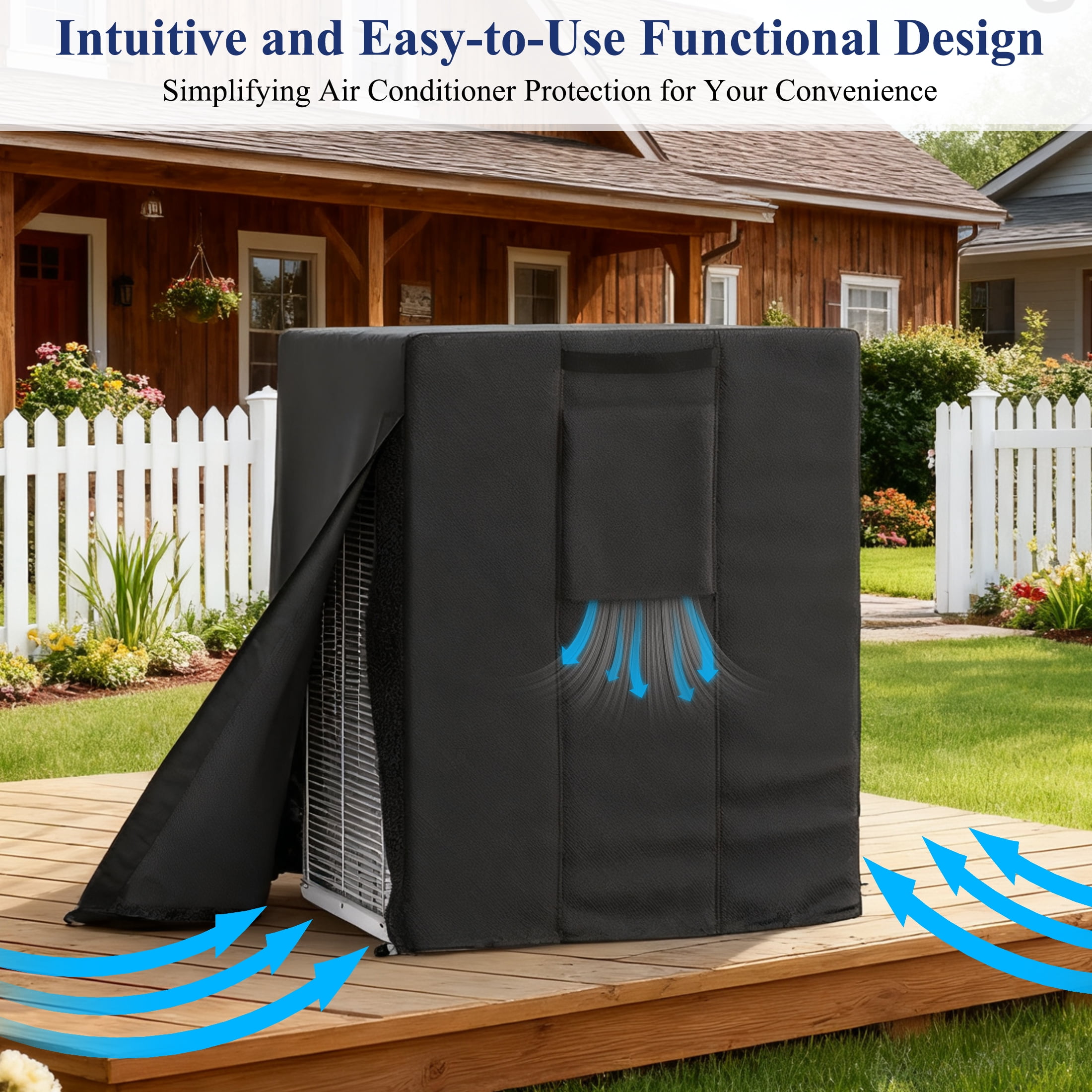 Remiawy Heavy Duty Outdoor Air Conditioner Cover, Waterproof Square AC Unit Protector for Winter (Black, 24 x 24 x 30 in) b3fel