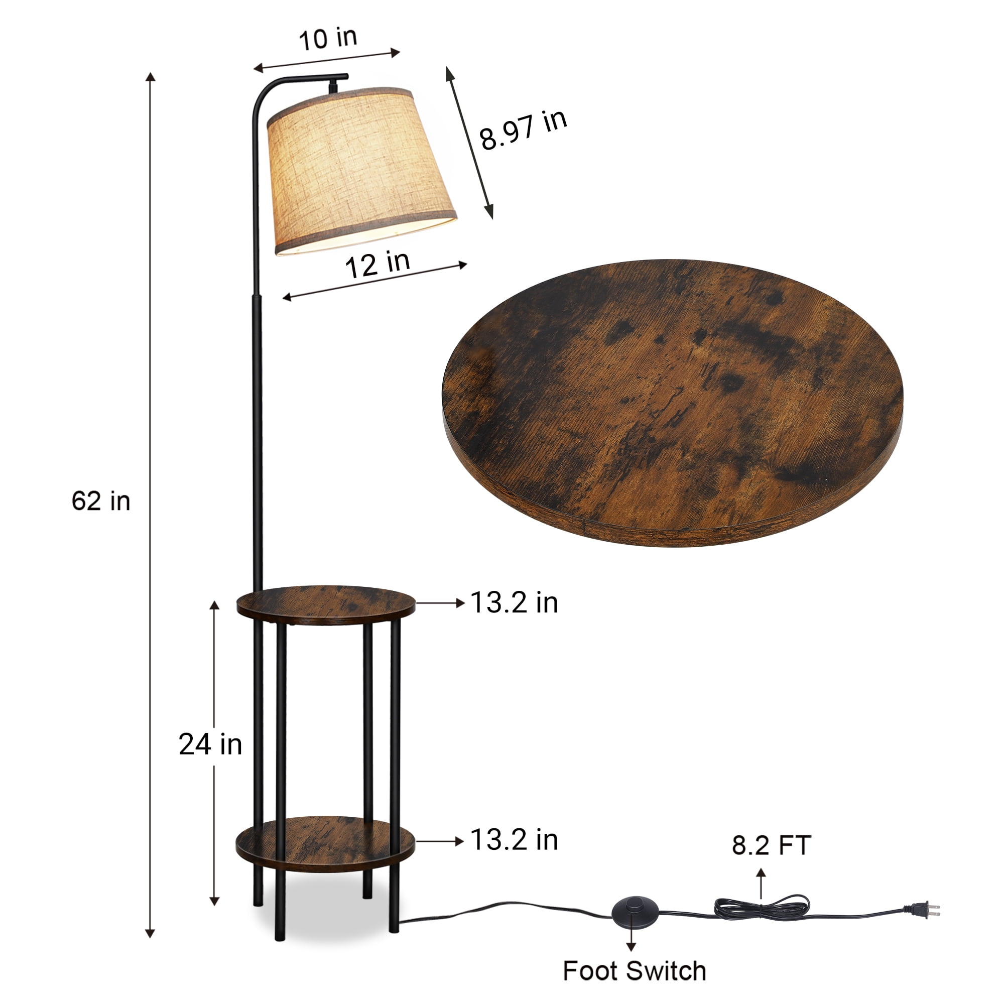DEWENWILS Rustic Farmhouse Floor Lamp with Attached End Table, Adjustable Reading Light for Living Room and Bedroom (Brown, 62 in) lvb6r