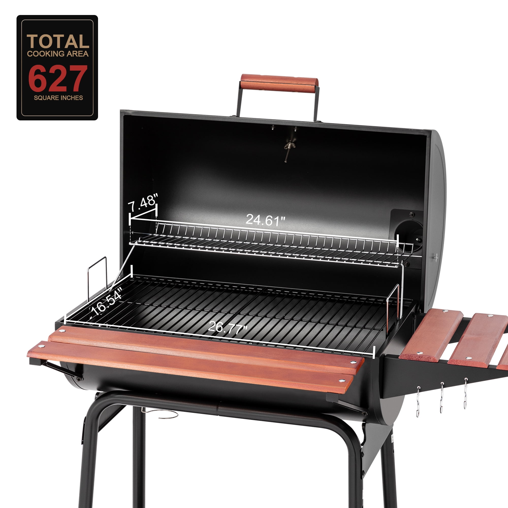 Royal Gourmet CC1830V 30 in Barrel Charcoal Grill with Side and Front Tables (Black) kqitm
