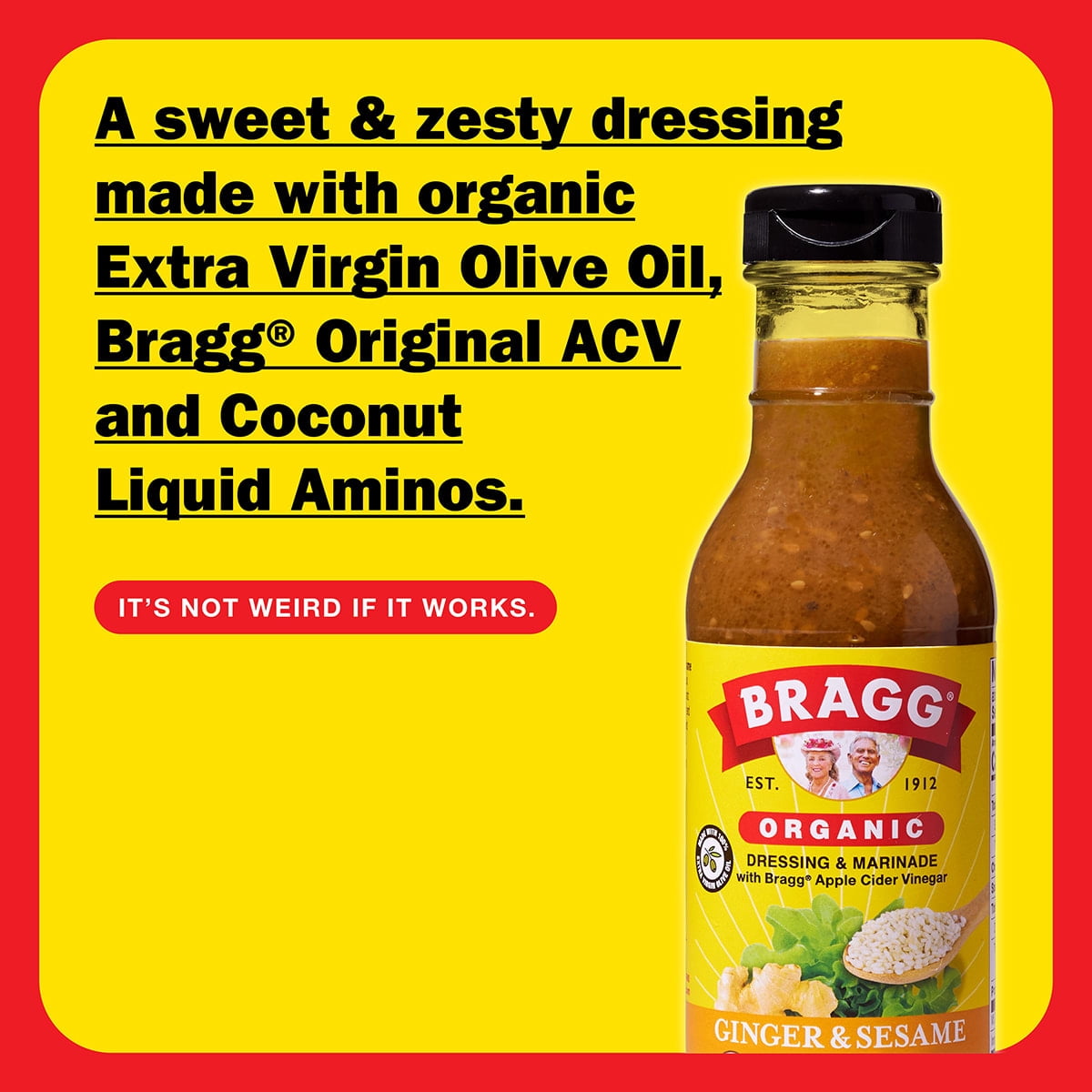Bragg Organic Ginger Sesame Salad Dressing and Marinade with Apple Cider Vinegar (6 Pack, 12 fl oz) hycdz