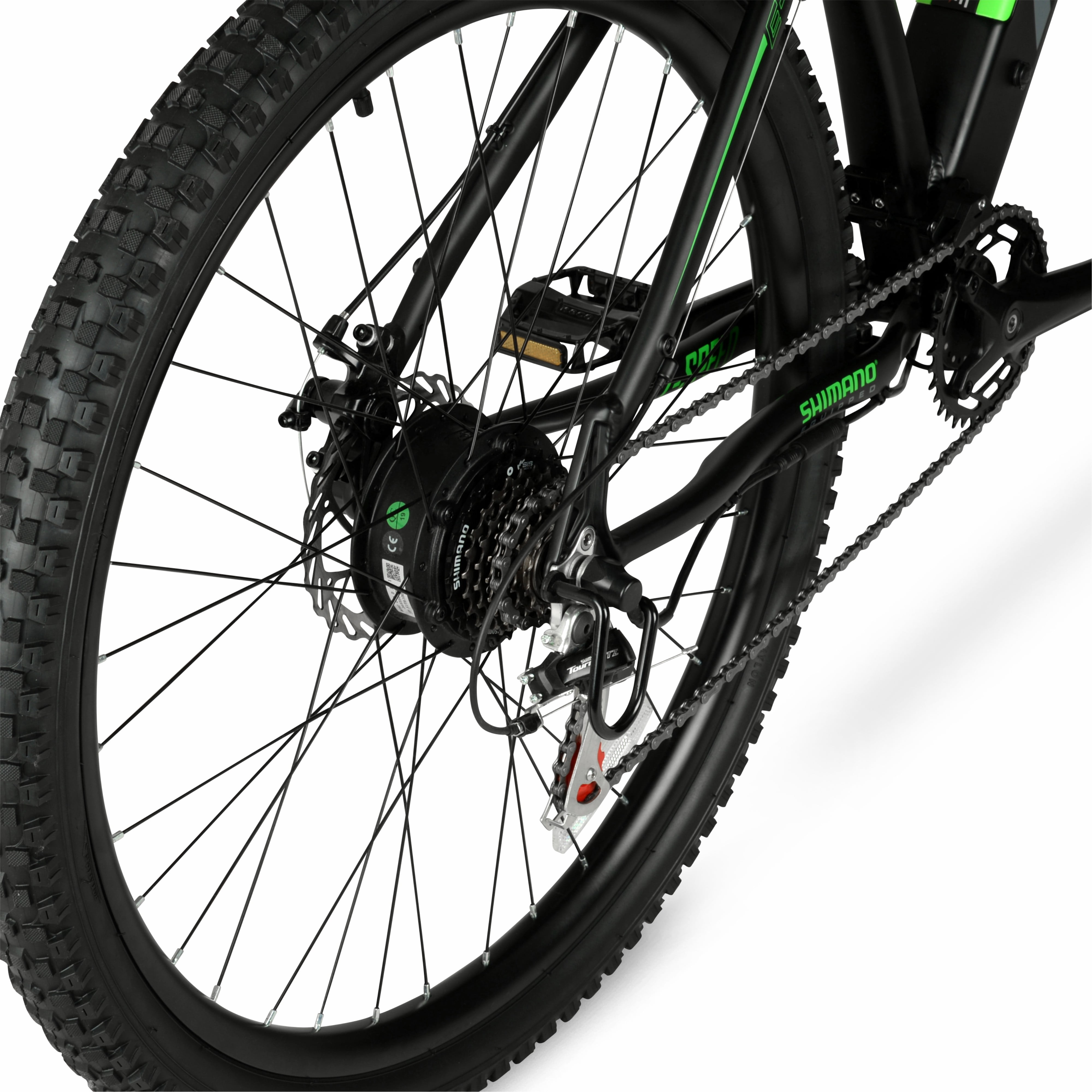 Hyper Bicycles 29 in Electric Mountain Bike, 350W Motor, 6-Speed Trail E-Bike (Black, 29 in) 5tser
