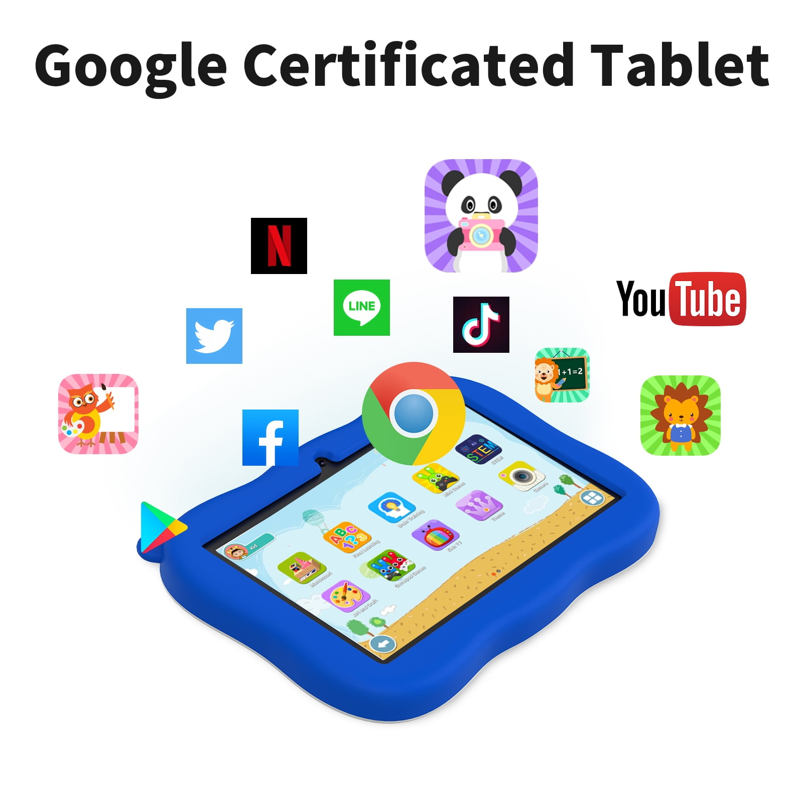qunyiCO Kids Tablet 7 in Android 13 4GB RAM 32GB ROM Educational Learning Device with Protective Case (Blue, 7 in) fc3gh