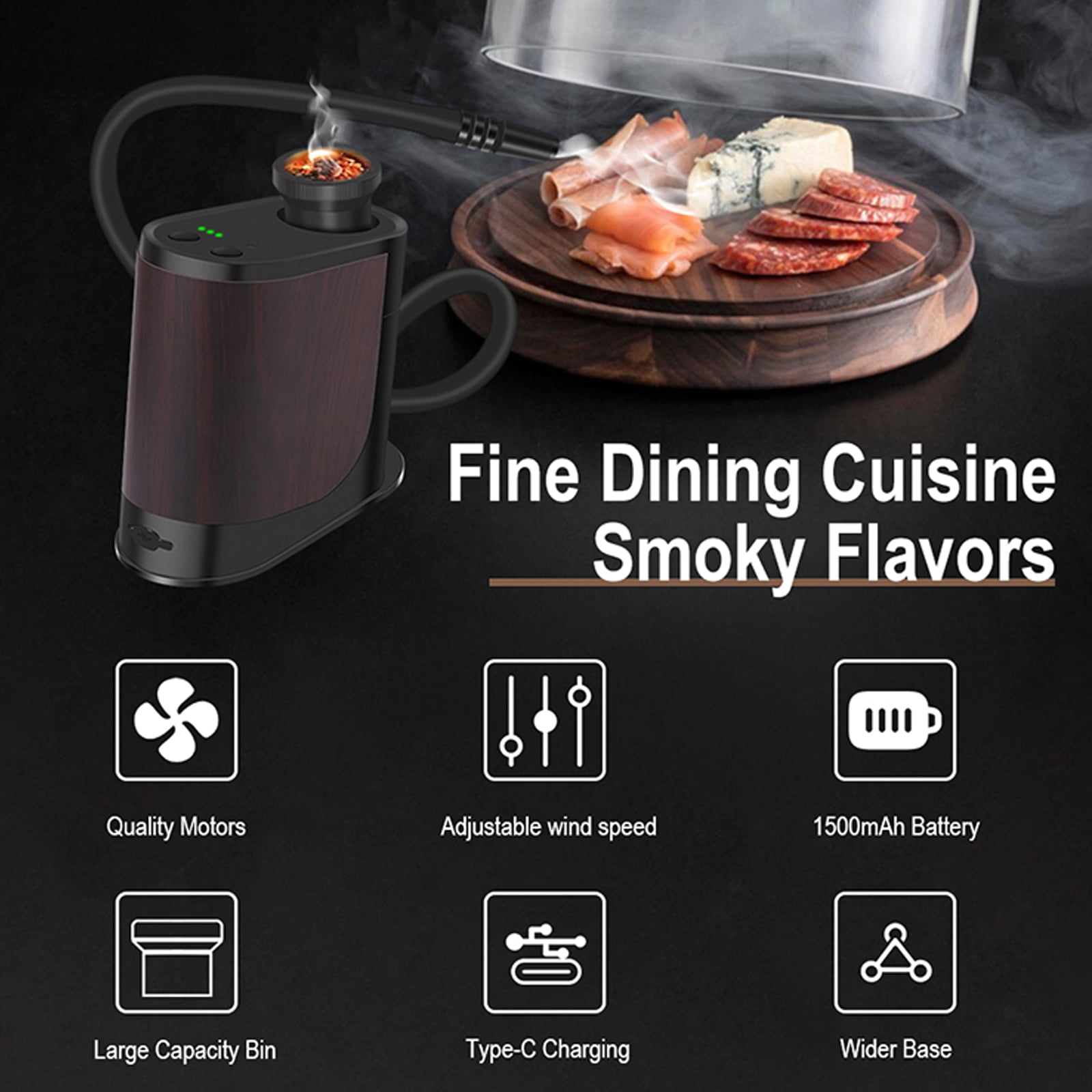 Eurhowing Handheld Electric Food Smoker Gun for Kitchen and Bartending (Black, 1 Unit) u25n4