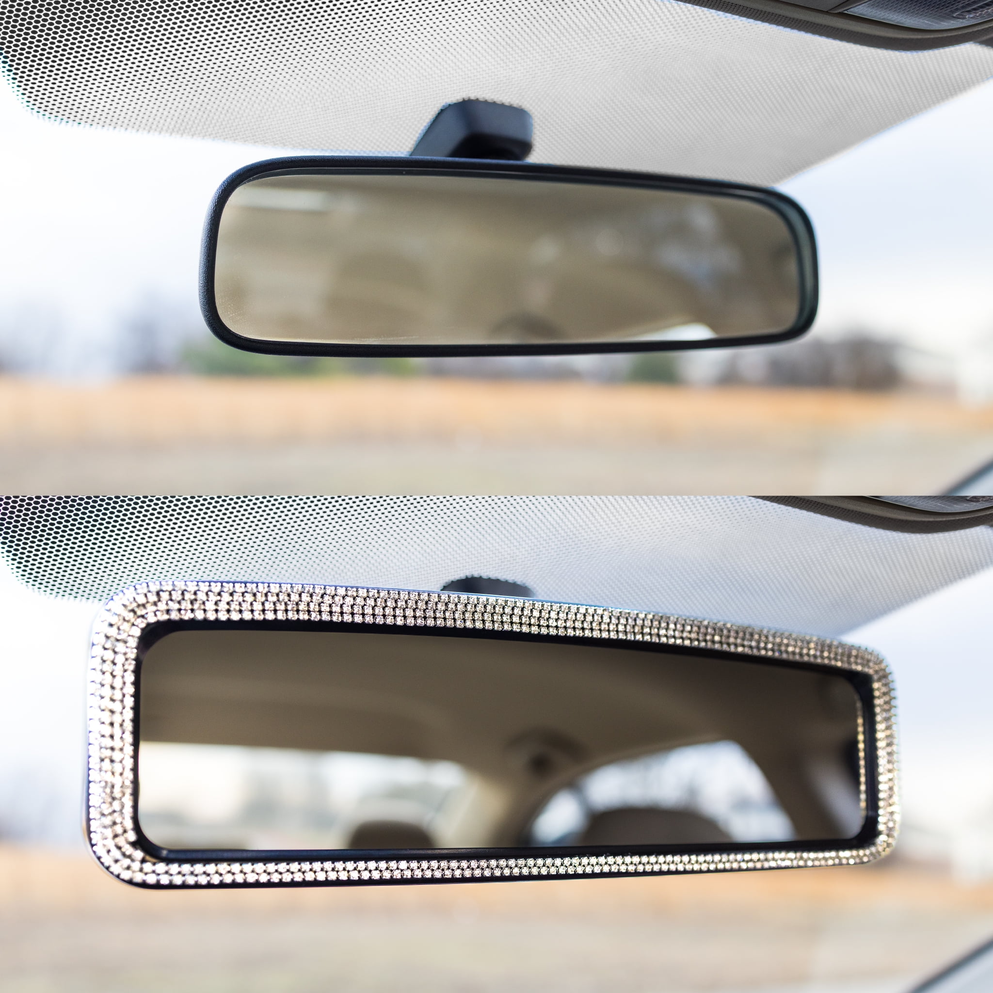 Auto Drive Rhinestone Rear View Mirror, Universal Clip-on Interior Accessory (Silver, 11.5 in) cp9rv