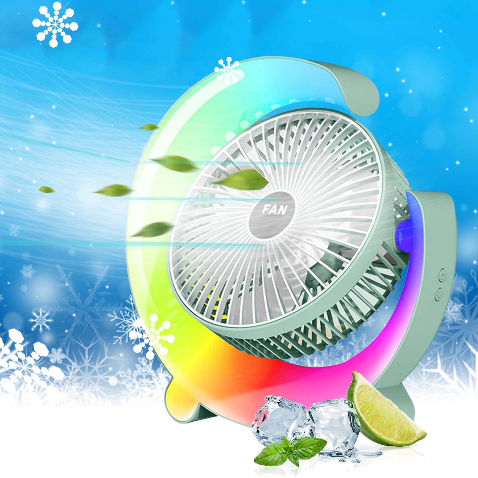 Bfogop Portable Desktop Fan with LED Night Light (Green, 3-Speed) 12gyx