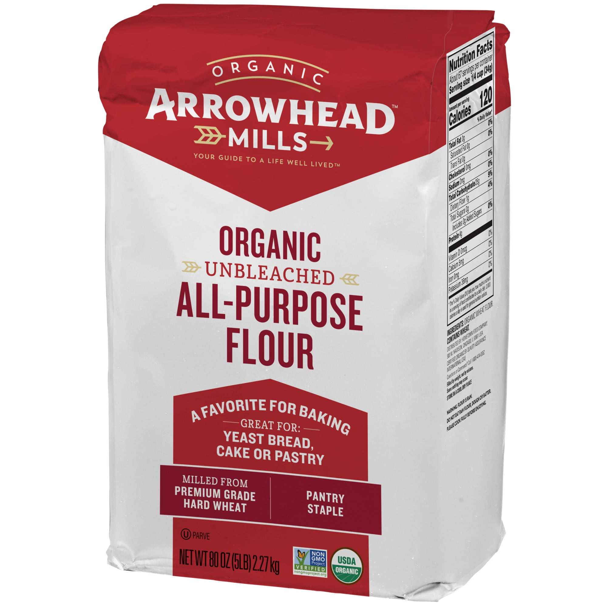 Arrowhead Mills Organic All Purpose Flour, Unbleached Baking Ingredient (5 lb) csw21