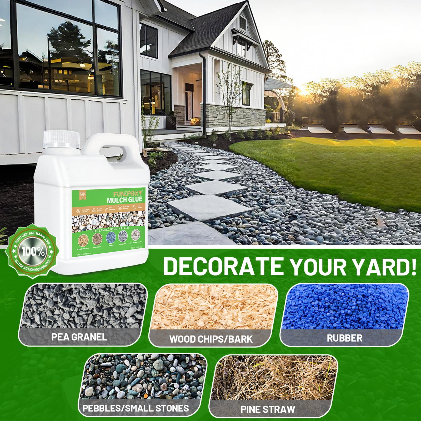 FUNEPOXY Mulch Glue Landscape Stabilizer for Gravel and Garden Paths (White, 72 oz) xwwzz