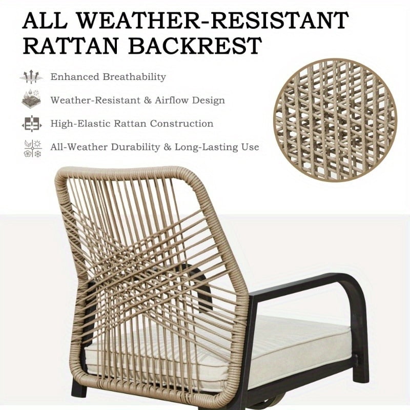 U-HOMY 7-Piece Outdoor Dining Set, 6 PE Woven Rattan Swivel Chairs with UV-Resistant Cushions & Steel Slat Table (Beige, 7-Piece Set) w076y
