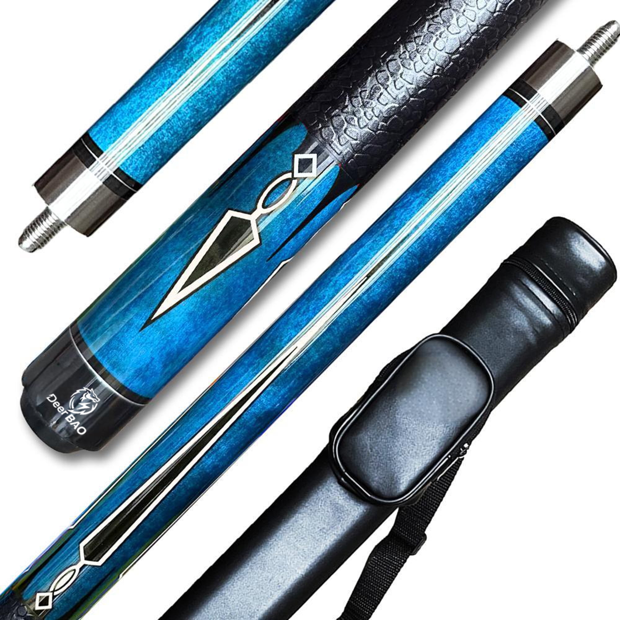 DeerBao Professional Billiard Pool Cue Stick, Hardwood Canadian Maple, 13mm Leather Tip (Blue, 58 in, 19 oz) 8co83