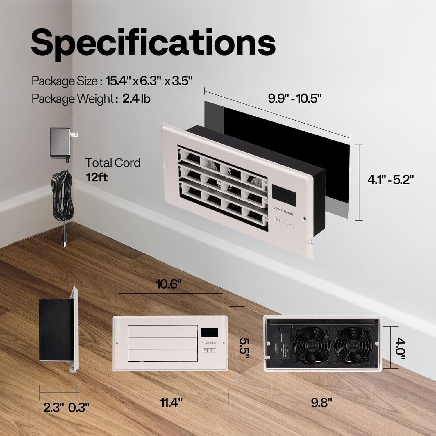 SPECSTAR Register Booster Fan with Smart Thermostat and 10-Speed Remote Control (White, 4 in x 10 in) 35drs