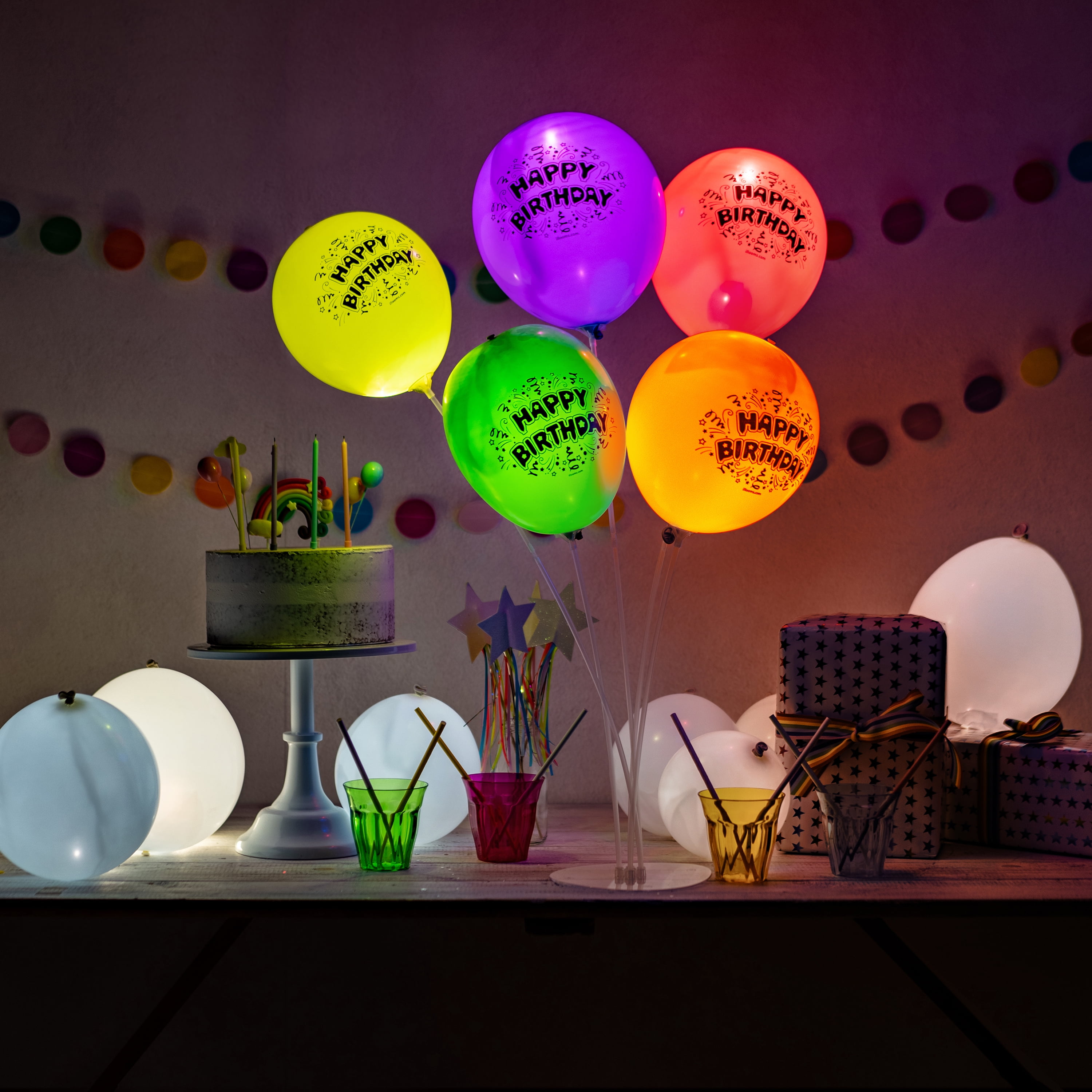 illooms LED Light-Up Happy Birthday Latex Balloons (Mixed Colors, 5 Pack) lpzri