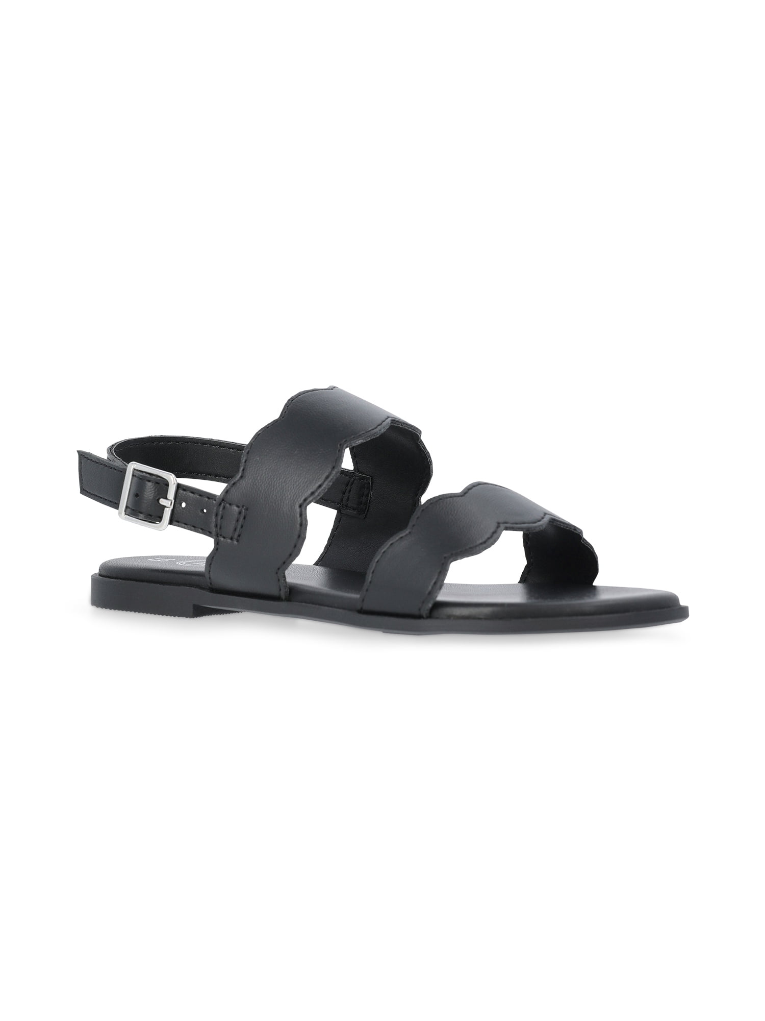 Wonder Nation Girls Two-Strap Slingback Sandals (Black, Size 4) l842h