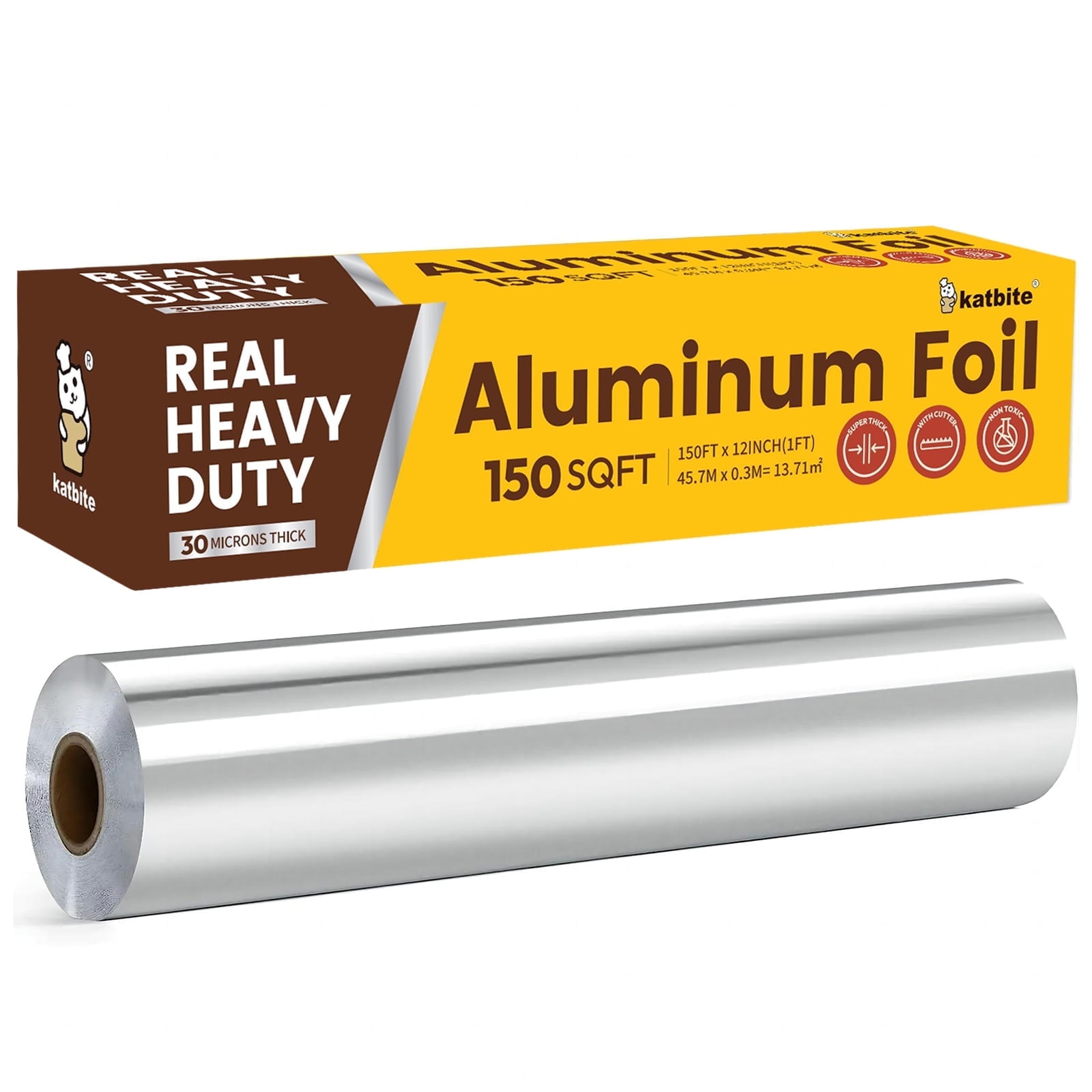 Katbite Heavy Duty Aluminum Foil Roll with Serrated Cutter (Silver, 12 in x 150 ft) nhilc