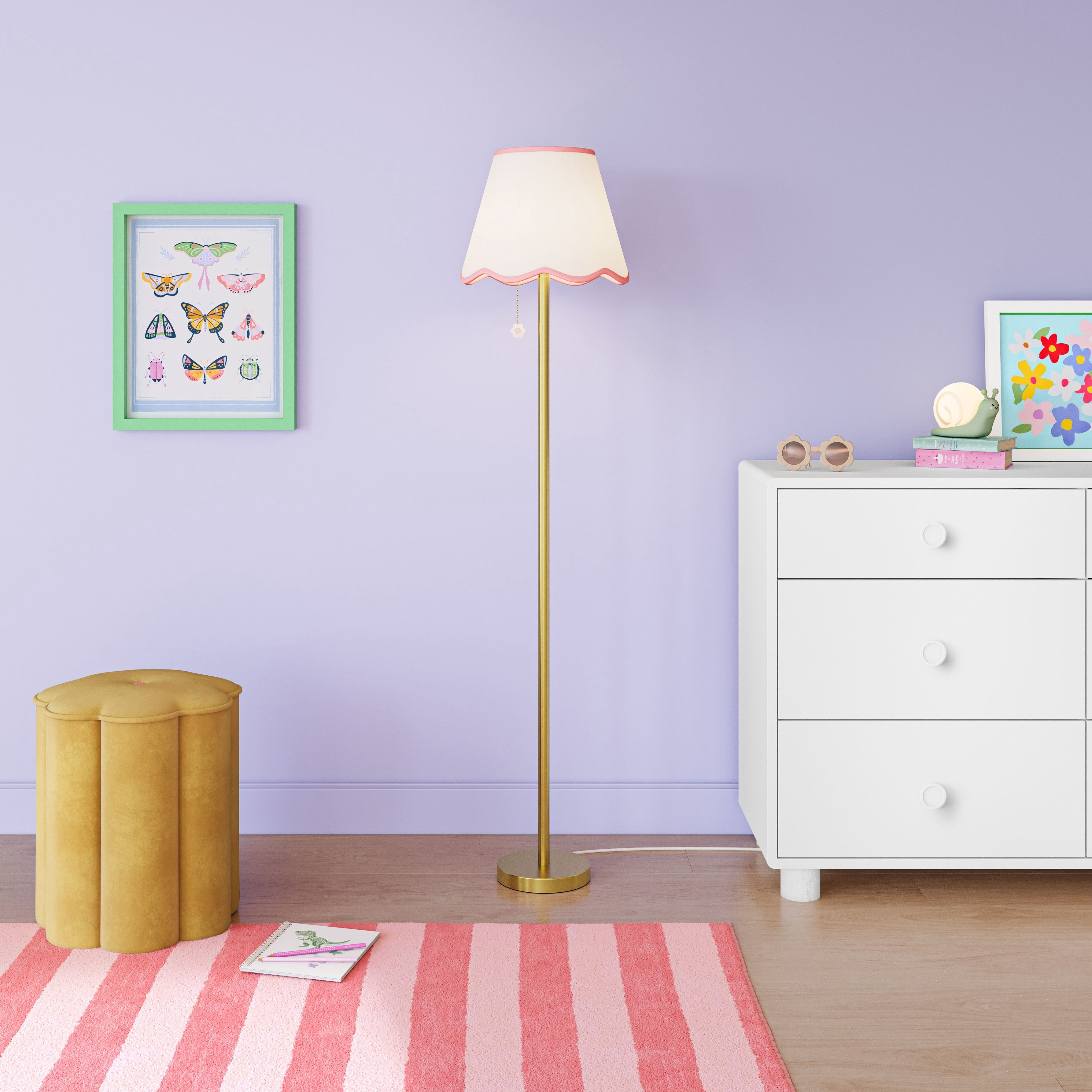 Mainstays Kids Daisy Floor Lamp with White Scalloped Shade (Antique Brass, 58 in) 4cus5