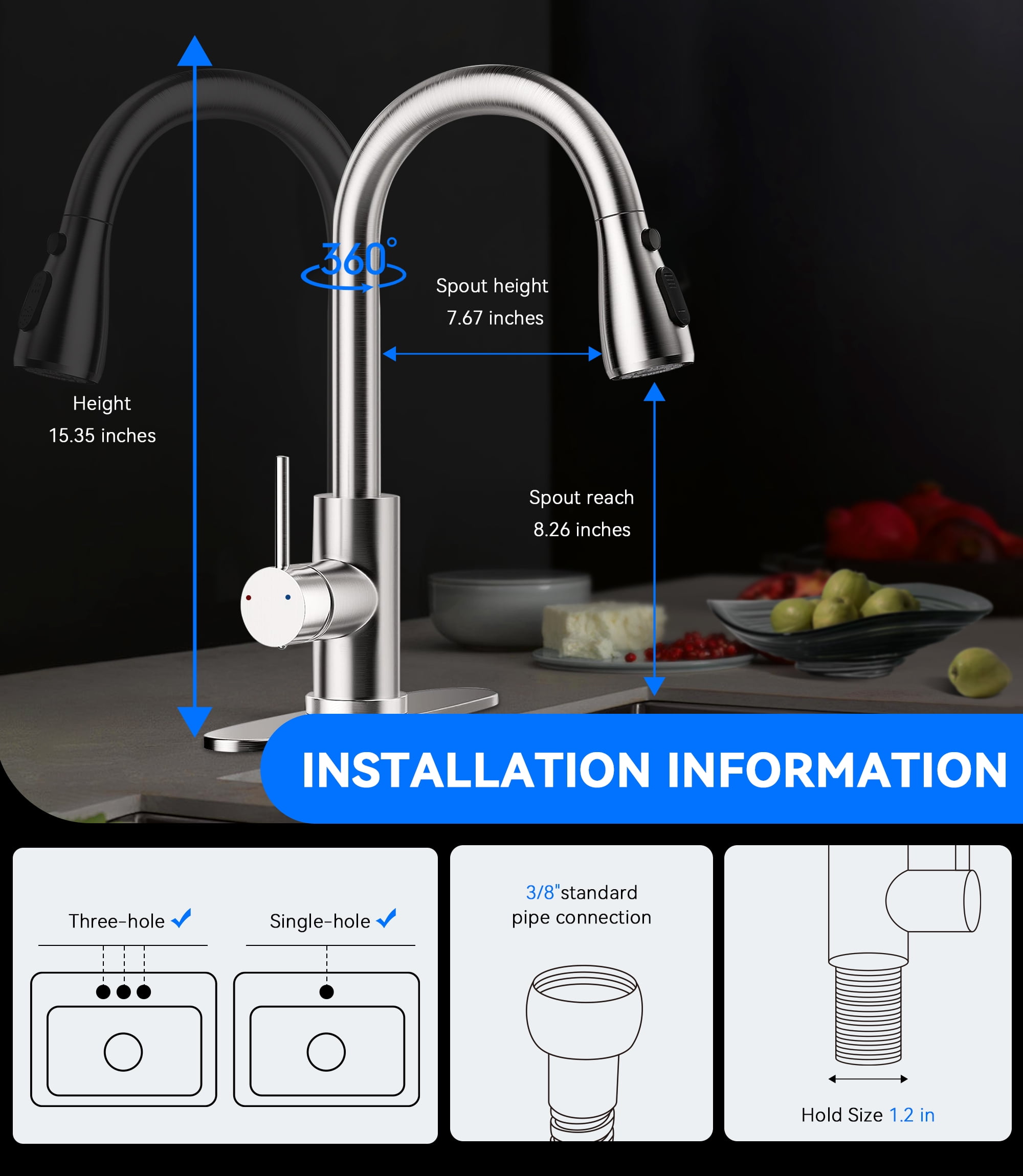 HODVIT Kitchen Faucet with Pull Down Sprayer, High Arc Stainless Steel Sink Faucet (Silver, 16 in) l9jcz