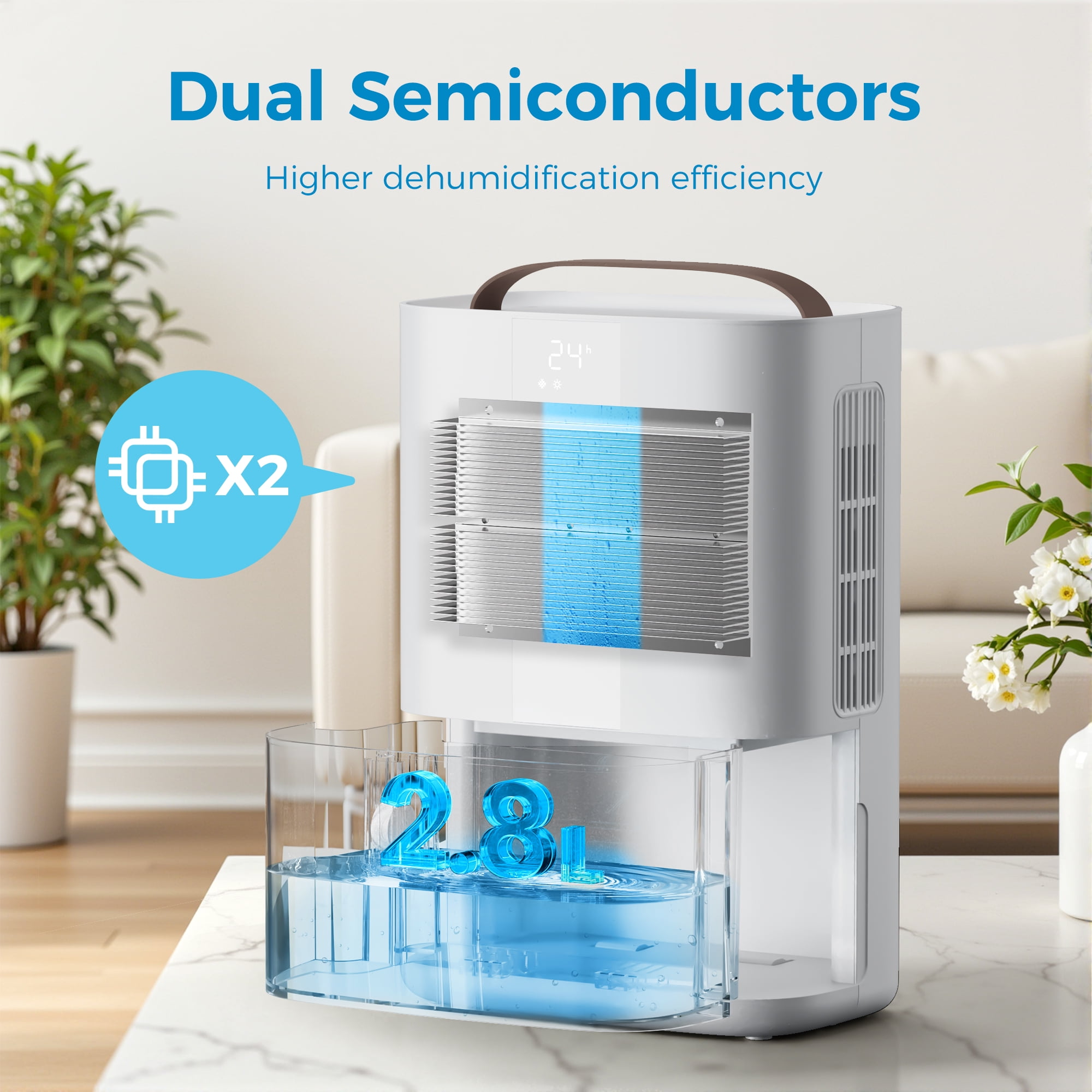 Kloudic Portable Dehumidifier for Home, Ultra Quiet Small Dehumidifier with Auto Shut Off and Sleep Mode (White, 90 oz) tigv1