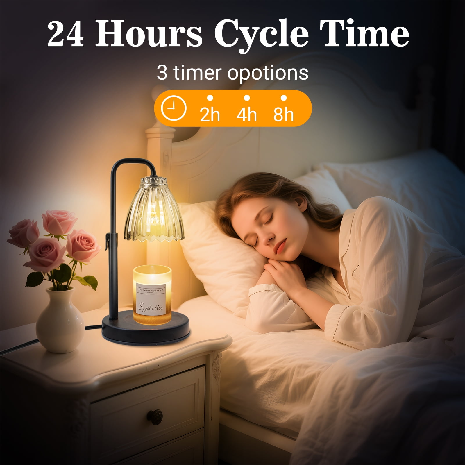 DAYBETTER Candle Warmer Lamp with Adjustable Height and Timer, Dimmable Electric Wax Melt Light for Home Decor (Black, 11.8 in) g4cwp
