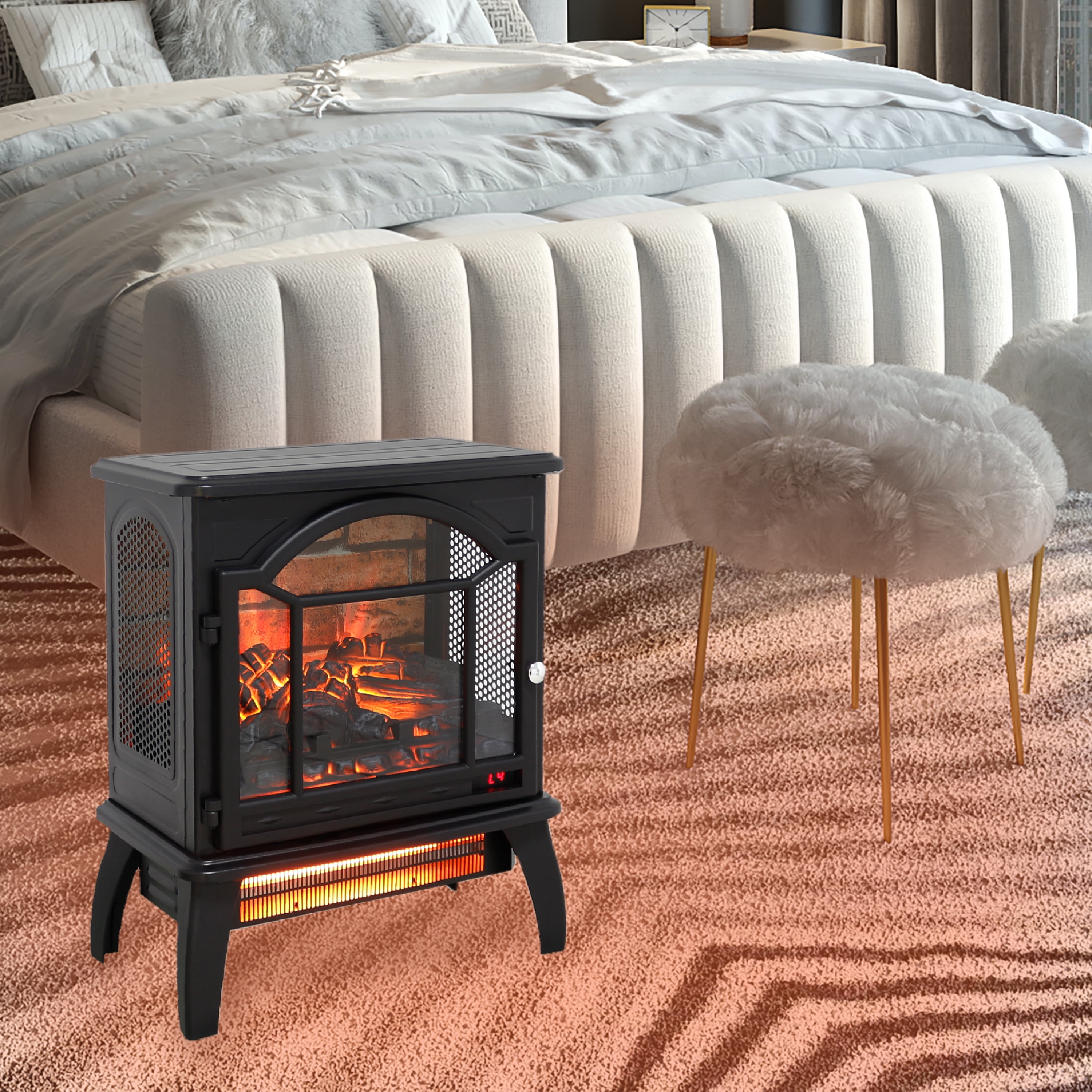 Segmart Infrared Quartz Electric Fireplace Space Heater with 3D Flame Effect (Black, 10 in x 17.5 in x 21.5 in) 6kgb9