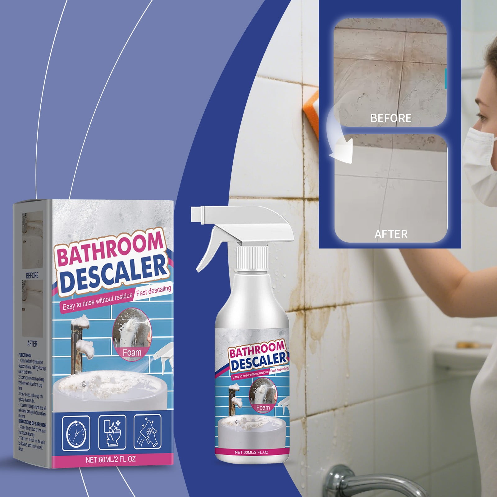 Fankiway Bathroom Cleaner & Descaler, Heavy-Duty Hard Water Stain Remover for Shower Doors, Faucets, and Tiles (2.03 fl oz) 4k3u2