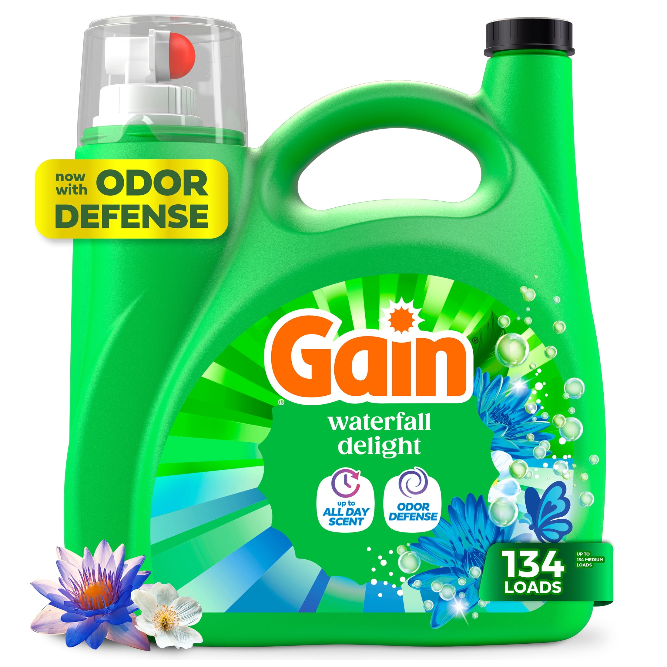 Gain Liquid Laundry Detergent, Odor Defense, Waterfall Delight Scent (177 fl oz, 134 Loads) dutgs