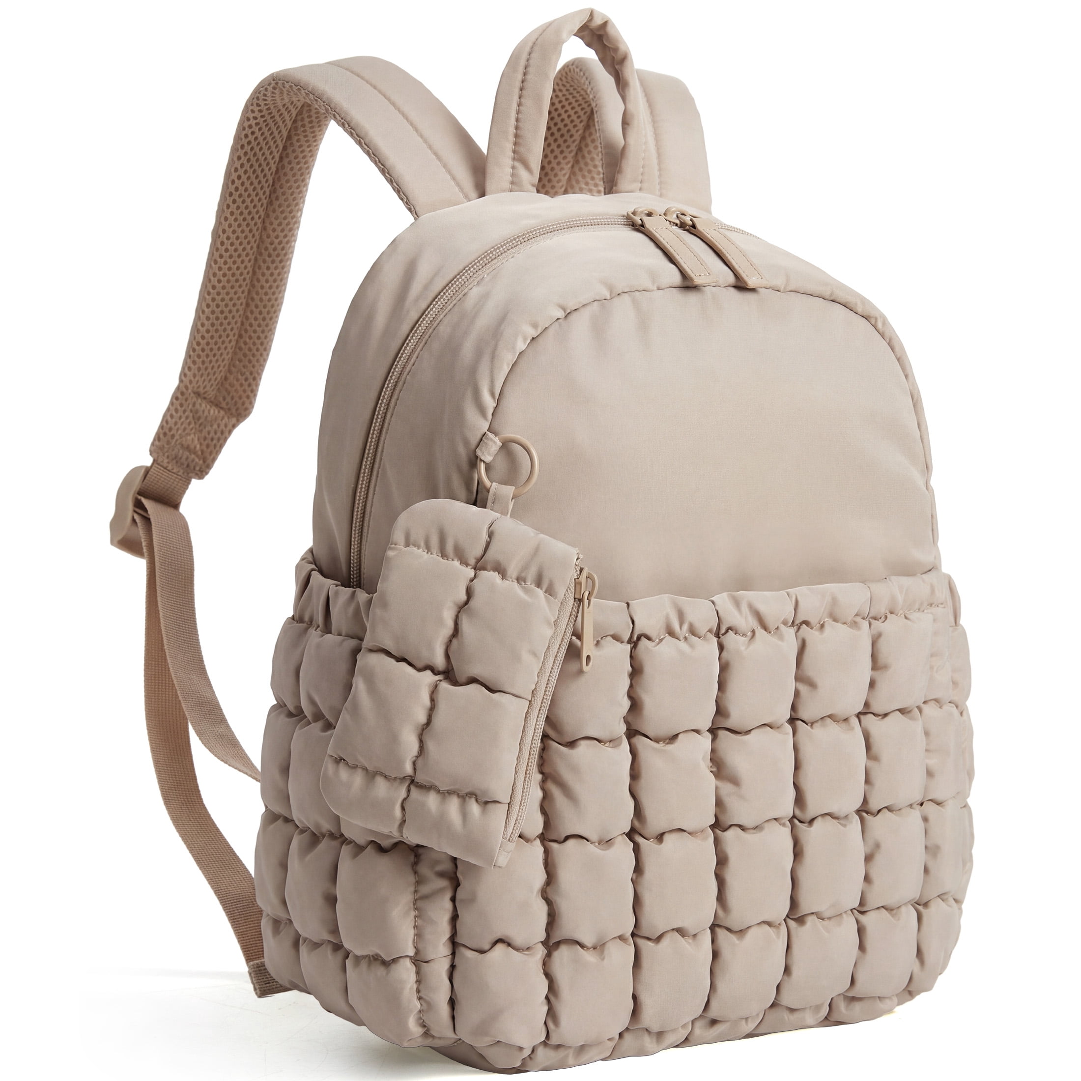 BAGSMART Quilted Mini Backpack, Lightweight Puffer Travel Daypack with Detachable Pouch (Camel, 12.2 x 8.8 x 4.7 in) o97zk
