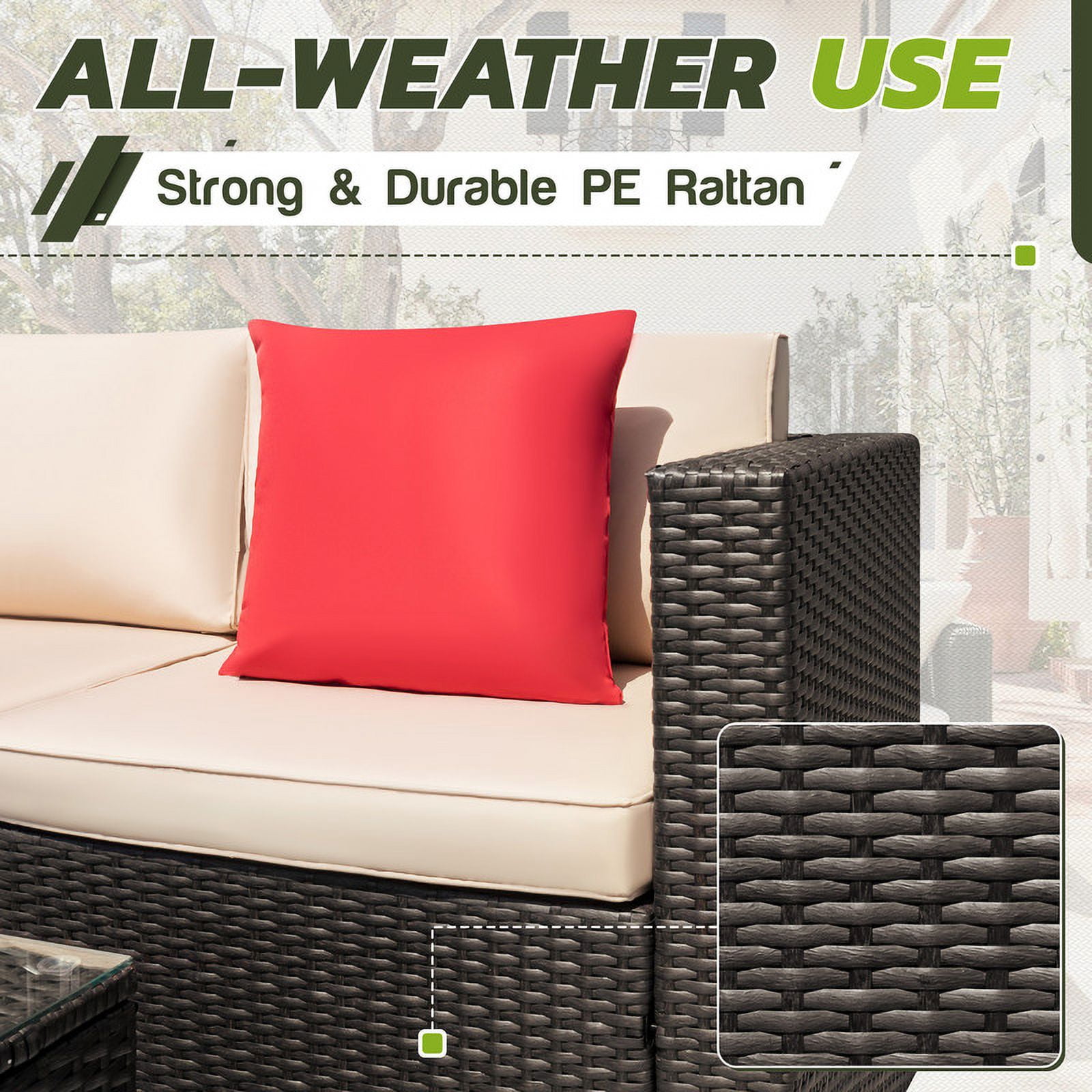 Homall 5-Piece Outdoor Sectional Sofa Set with Tea Table and Ottoman (Beige) 9r9j5