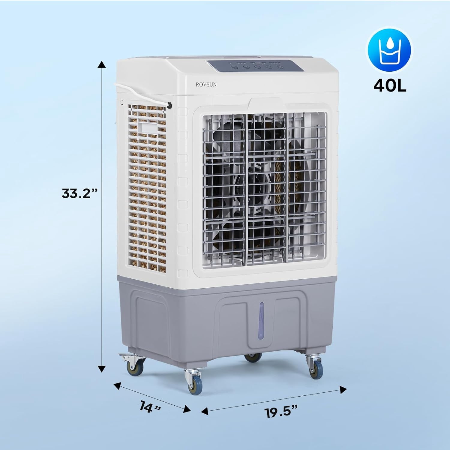 VINGLI Portable Evaporative Air Cooler, 3-in-1 Cooling Fan with 40L Water Tank (White, 1 Unit) swmes