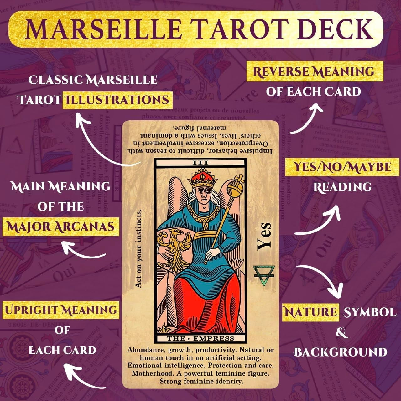 Witchy Cauldron Marseille Tarot Deck for Beginners (Illustrated Cards, 78-Card Set) wgwbw