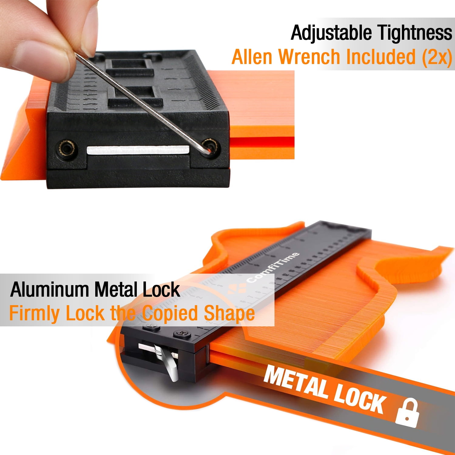 ComfiTime Contour Gauge Profile Tool with Lock (2-Pack, 10 in and 5 in, Orange) icunf