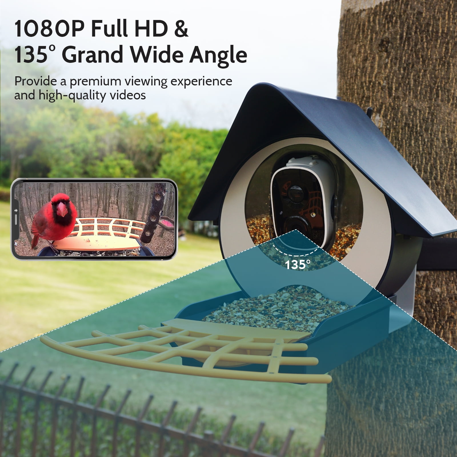 BirdKiss Smart Bird Feeder with Camera, 1080P HD AI Bird Identification, Weatherproof Outdoor Bird Watching Station (Blue, 42.27 fl oz) otass