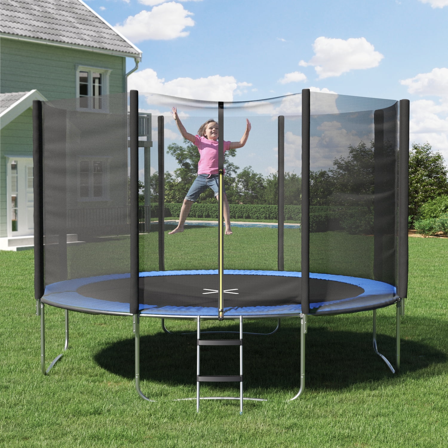Lacoo 12 FT Outdoor Recreational Trampoline with Safety Enclosure (Blue, 12 ft) cfa6m