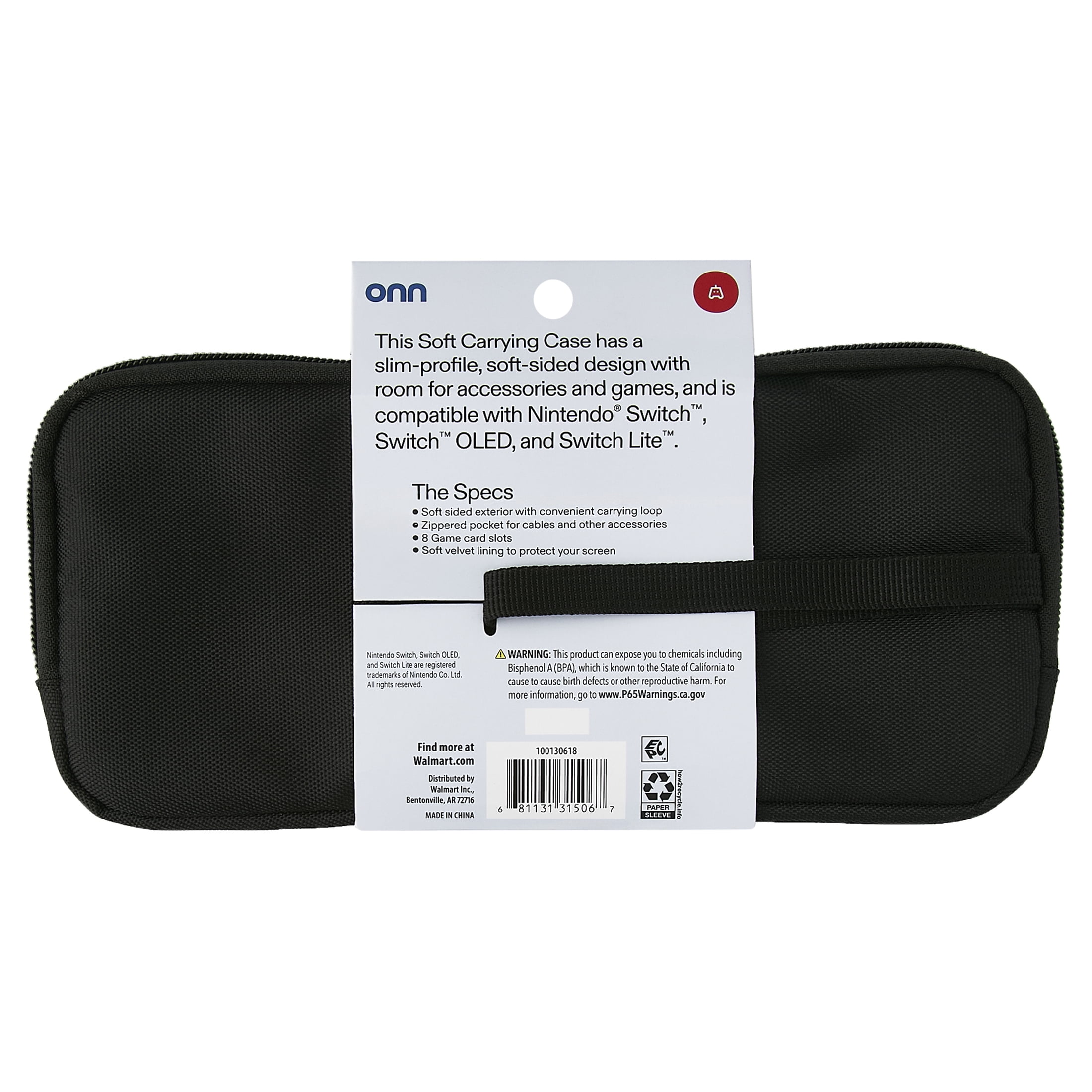 onn Soft Carrying Case for Nintendo Switch, Switch OLED, and Switch Lite (Black, 10.5 in x 5 in x 2 in) 506ao