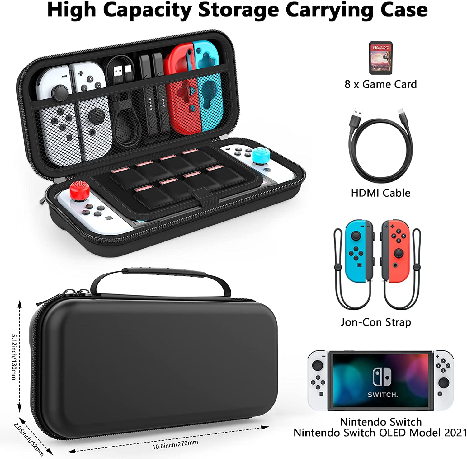 HEYSTOP Nintendo Switch Carrying Case, Protective Travel Organizer with 8 Game Card Slots (Black, 10.2 in x 4.7 in x 2.2 in) aursq
