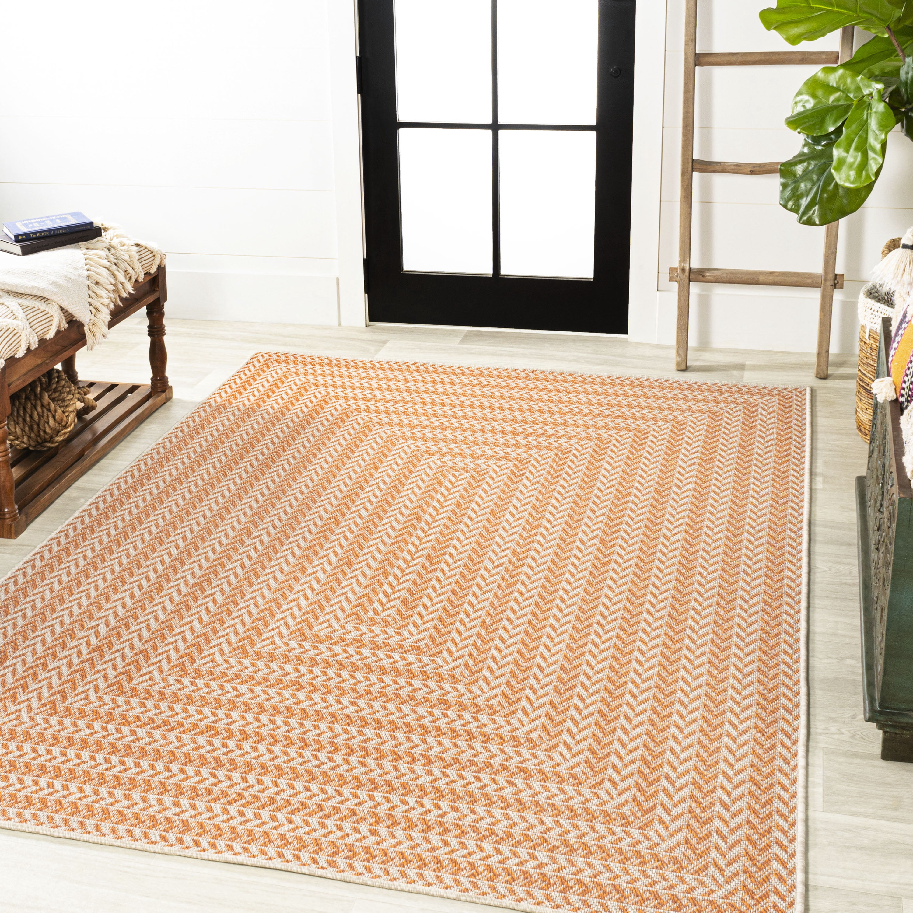 JONATHAN Y Santa Monica Area Rug, Chevron Concentric Squares Modern Indoor Outdoor Decor (Orange and Cream, 8 ft x 10 ft) y4005