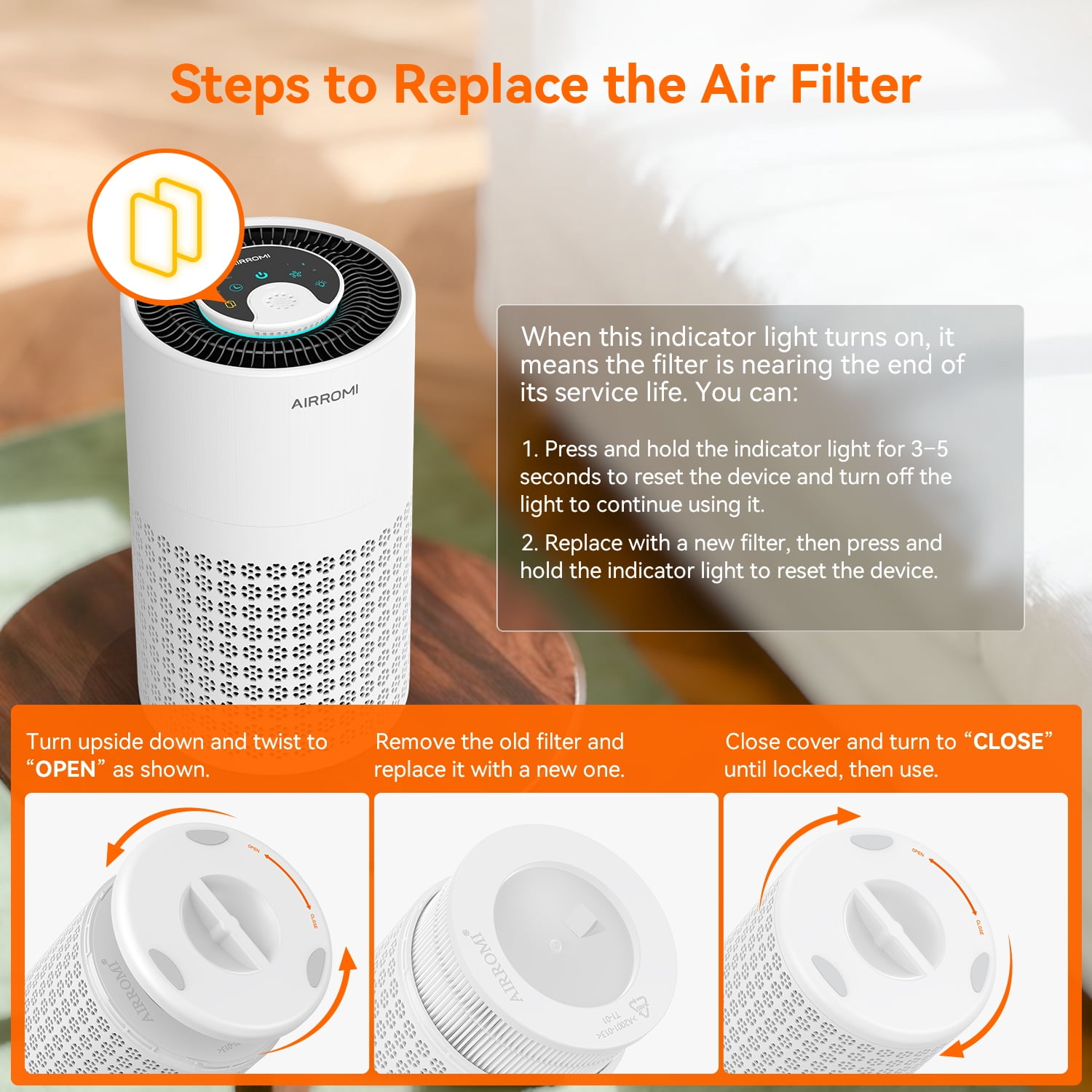 AIRROMI HEPA Air Purifier for Home and Bedroom with Aromatherapy and Night Light (White, 990 sq ft) db8g5
