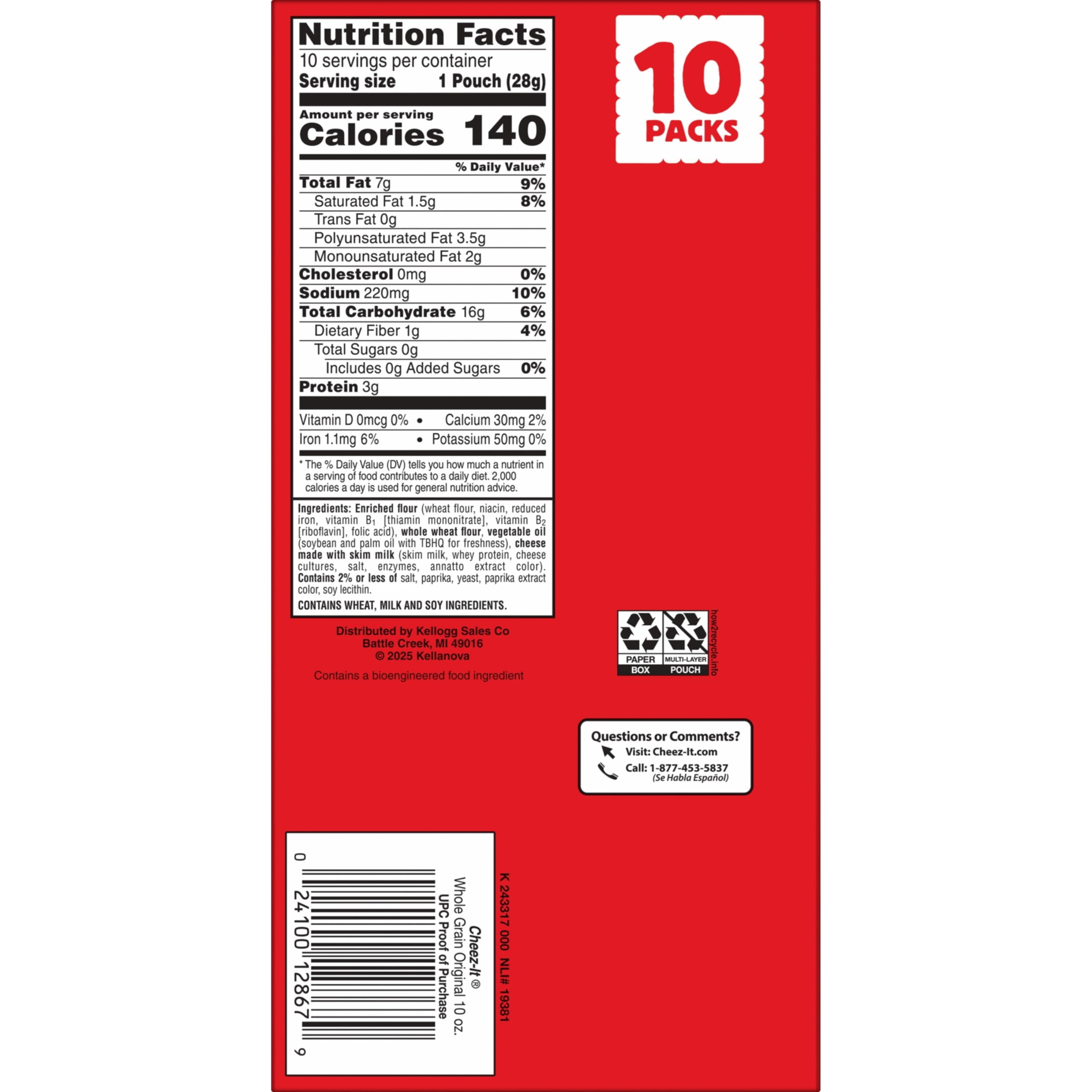 Cheez-It Original Baked Snack Crackers, Made with Whole Grain (10 oz, 10 Count) 58ahh