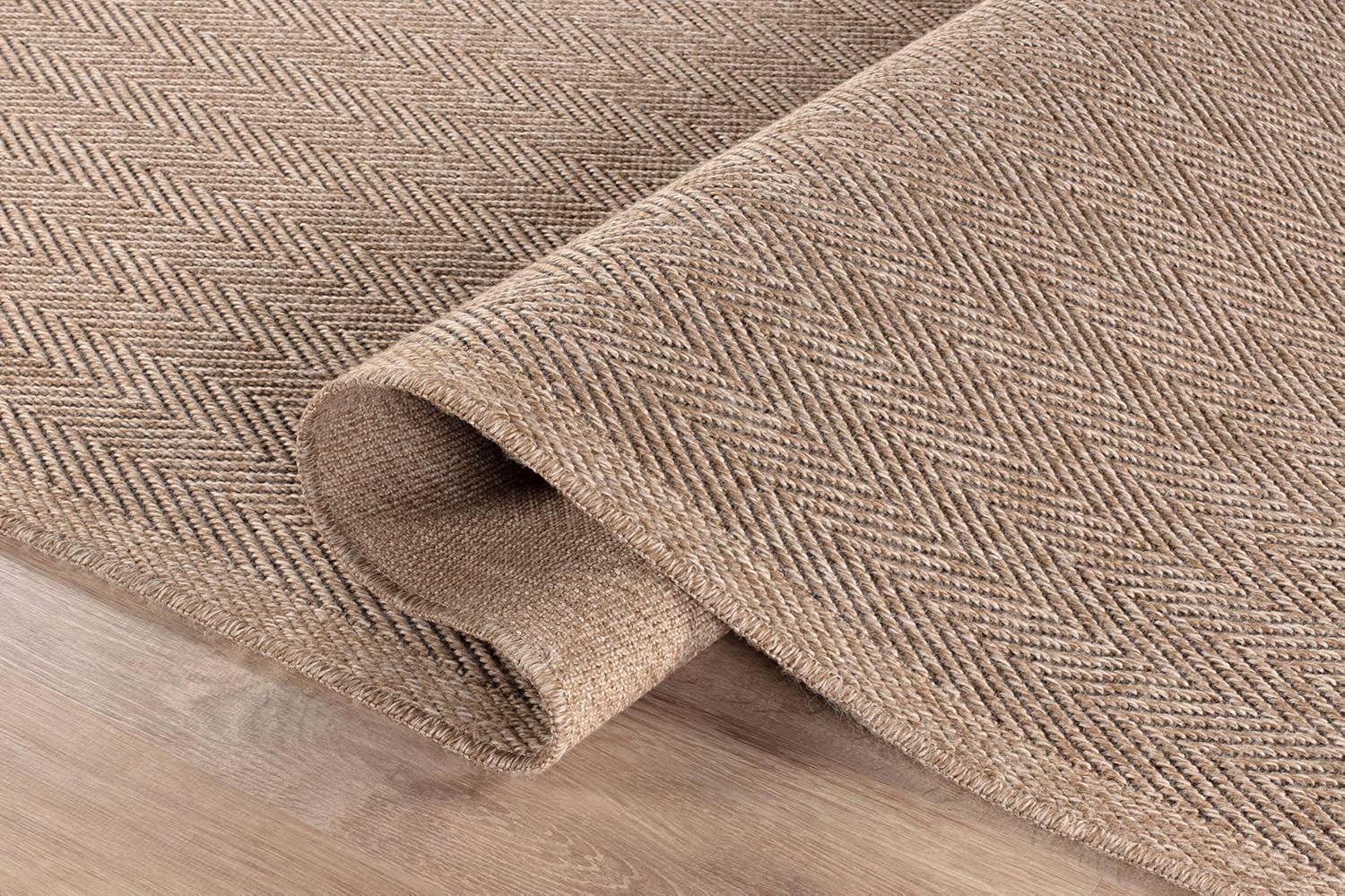 CAMILSON Herringbone Area Rug Indoor Outdoor Farmhouse Style (Natural, 9 ft x 12 ft) muvm3