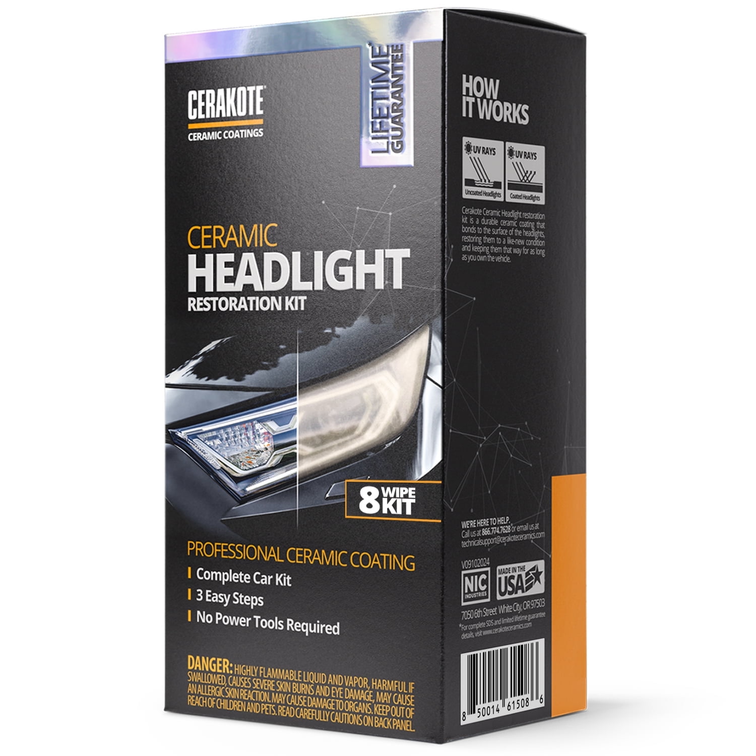 Cerakote Ceramic Headlight Restoration Kit, Professional DIY Lens Restorer (8-Wipe Kit) kwkwa