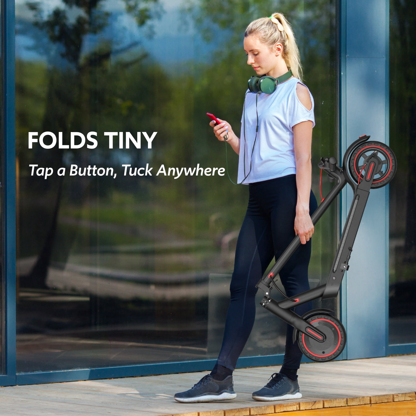 Hapali Electric Scooter for Adults, Folding E-Scooter with 550W Motor and Side Lights (Black, 31 lb) ifkkp