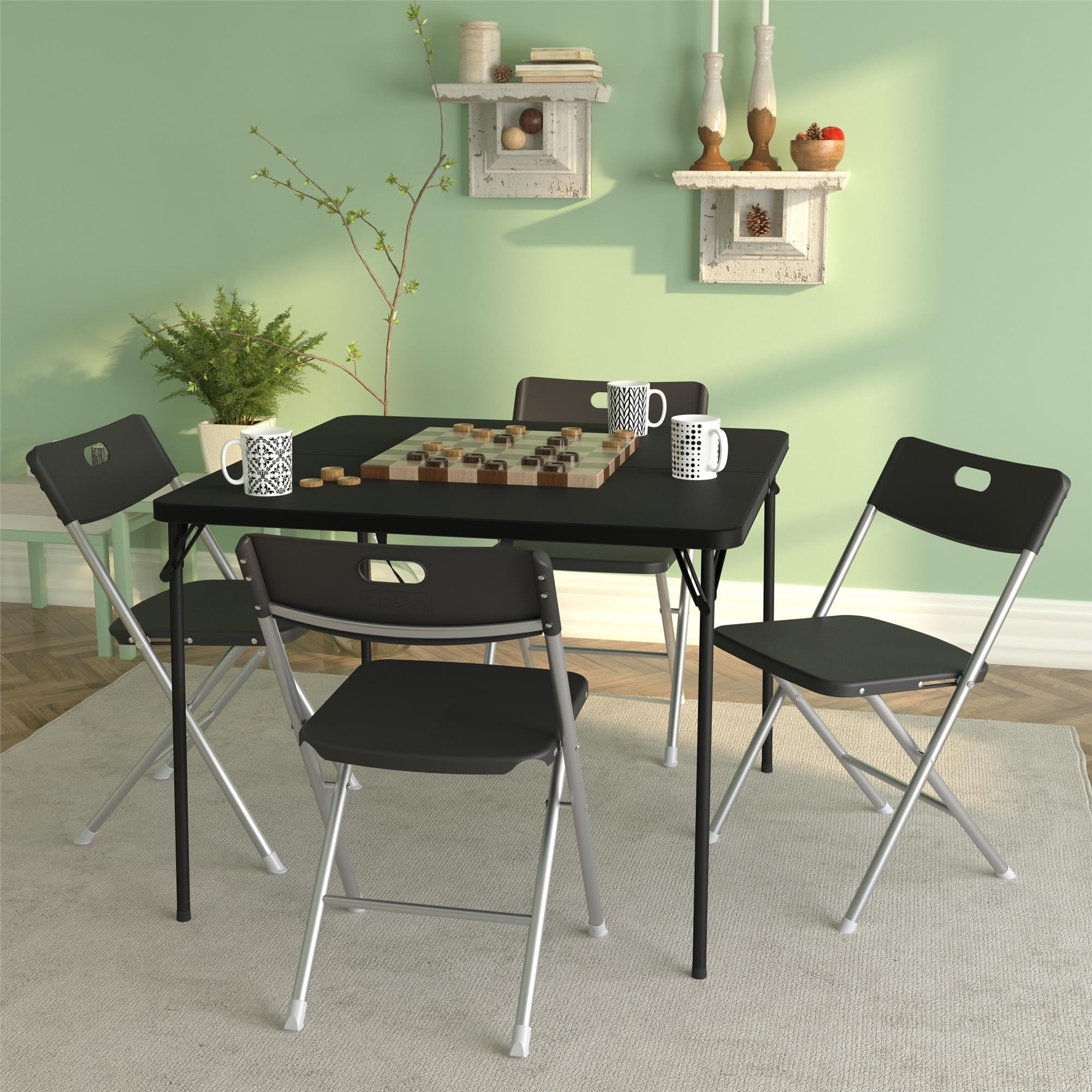 Mainstays Resin Seat & Back Folding Chair, Durable Indoor Outdoor Seating (Black, 4-Pack) u9vfd