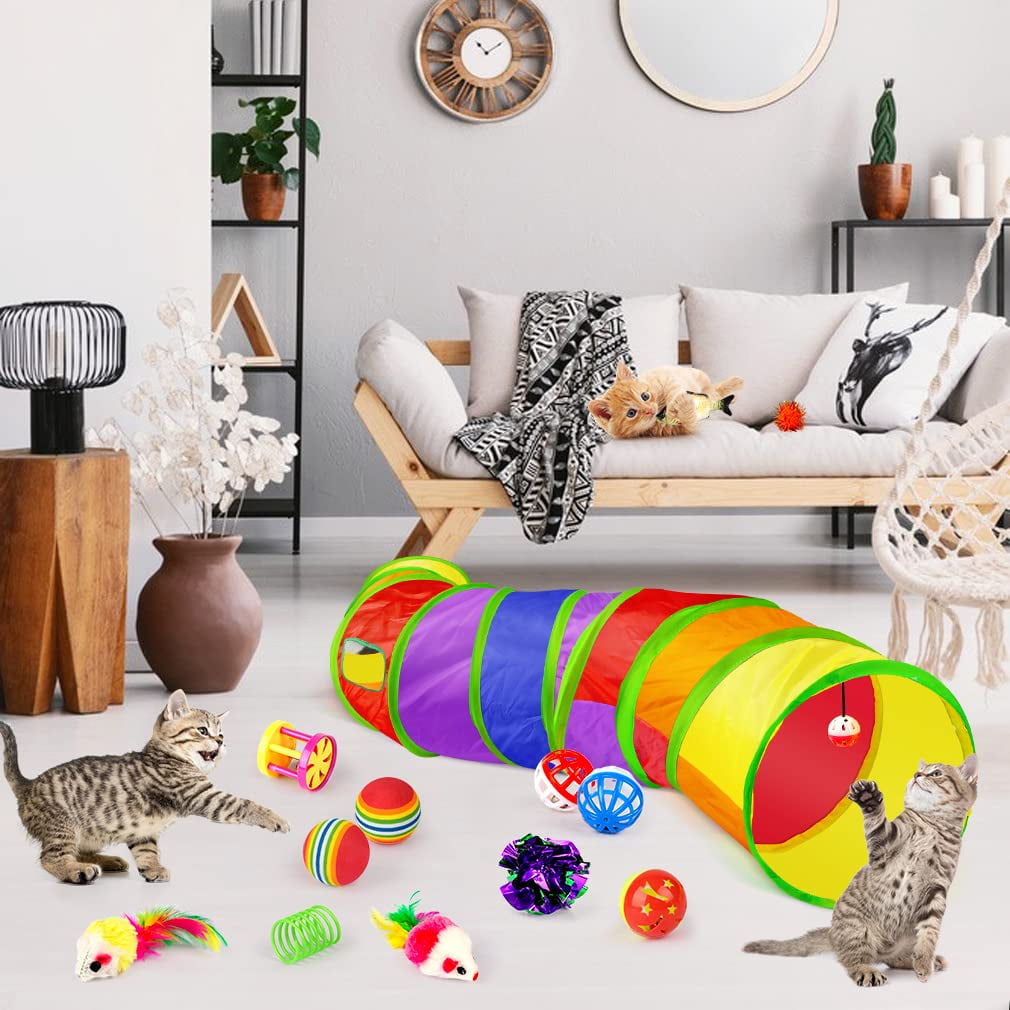 Taimasi 32-Piece Interactive Cat Toy Set with Rainbow Tunnel and Feather Teasers (32 Pieces) wftw1