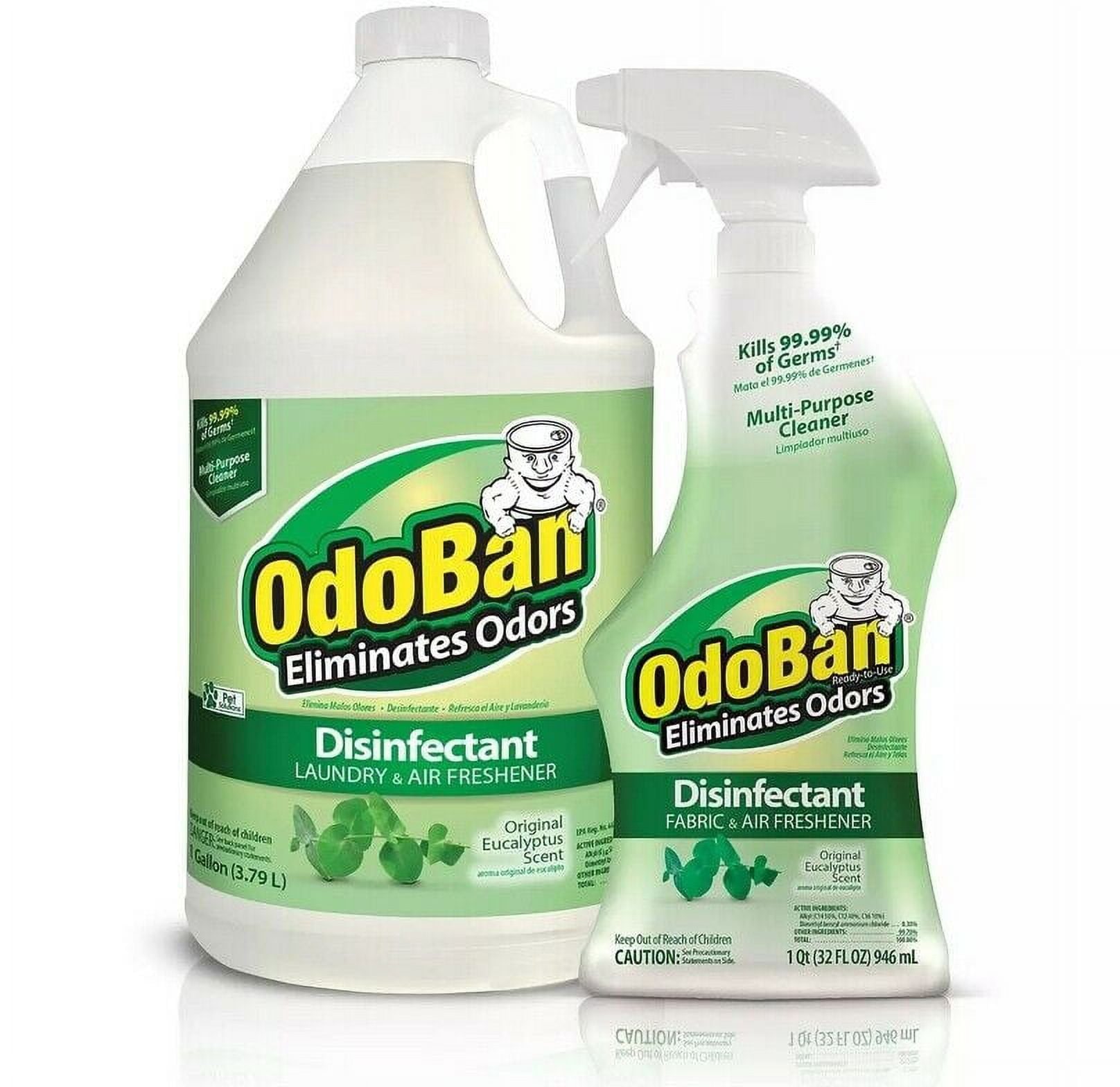 OdoBan Disinfectant and Odor Eliminator Multi-Purpose Cleaner (Original Eucalyptus Scent, 1 Gallon Concentrate and 32 oz Ready-to-Use Spray) 52hgw