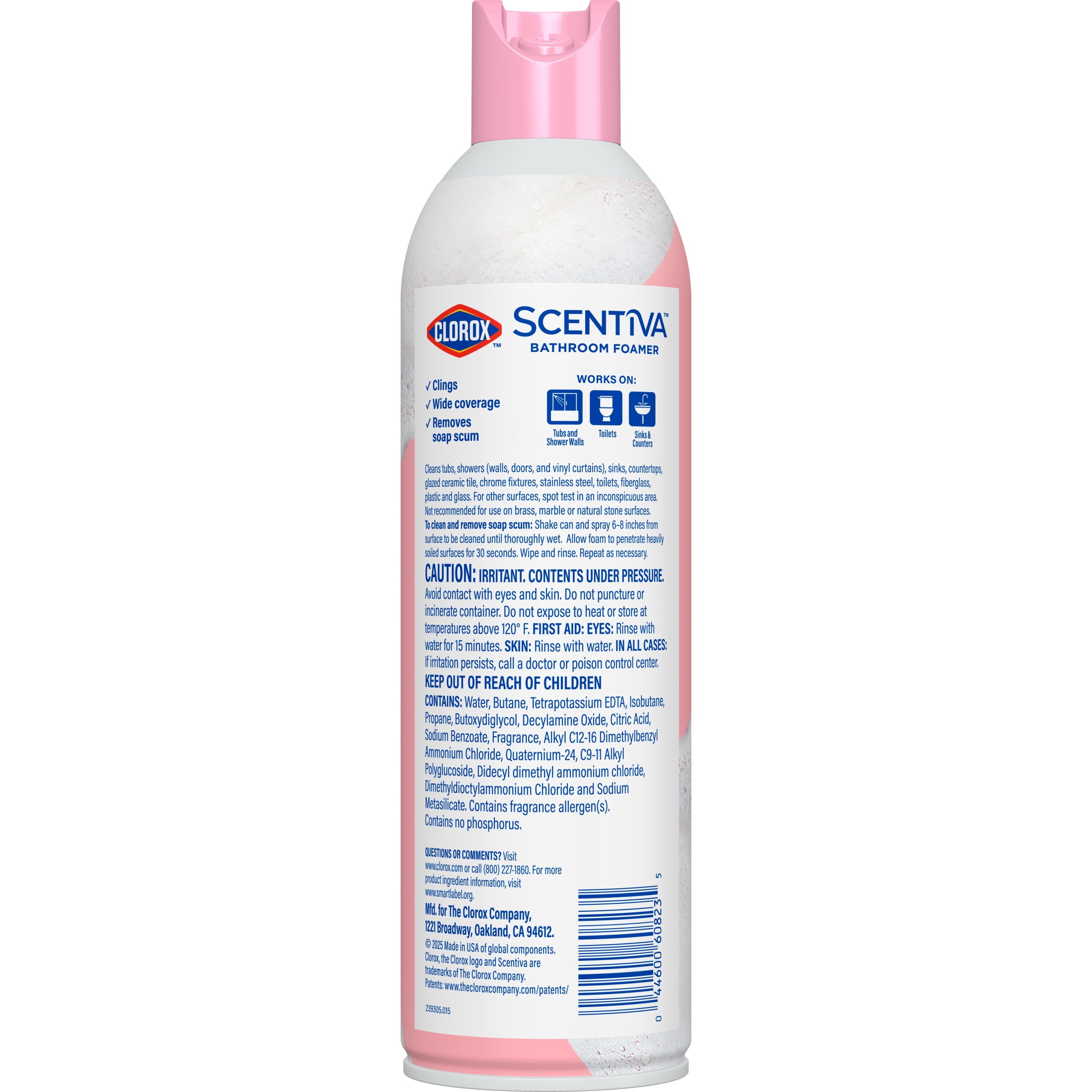 Clorox Scentiva Bathroom Foamer Cleaner, Cherry Blossom and Peach Scent (20 oz) r73e5