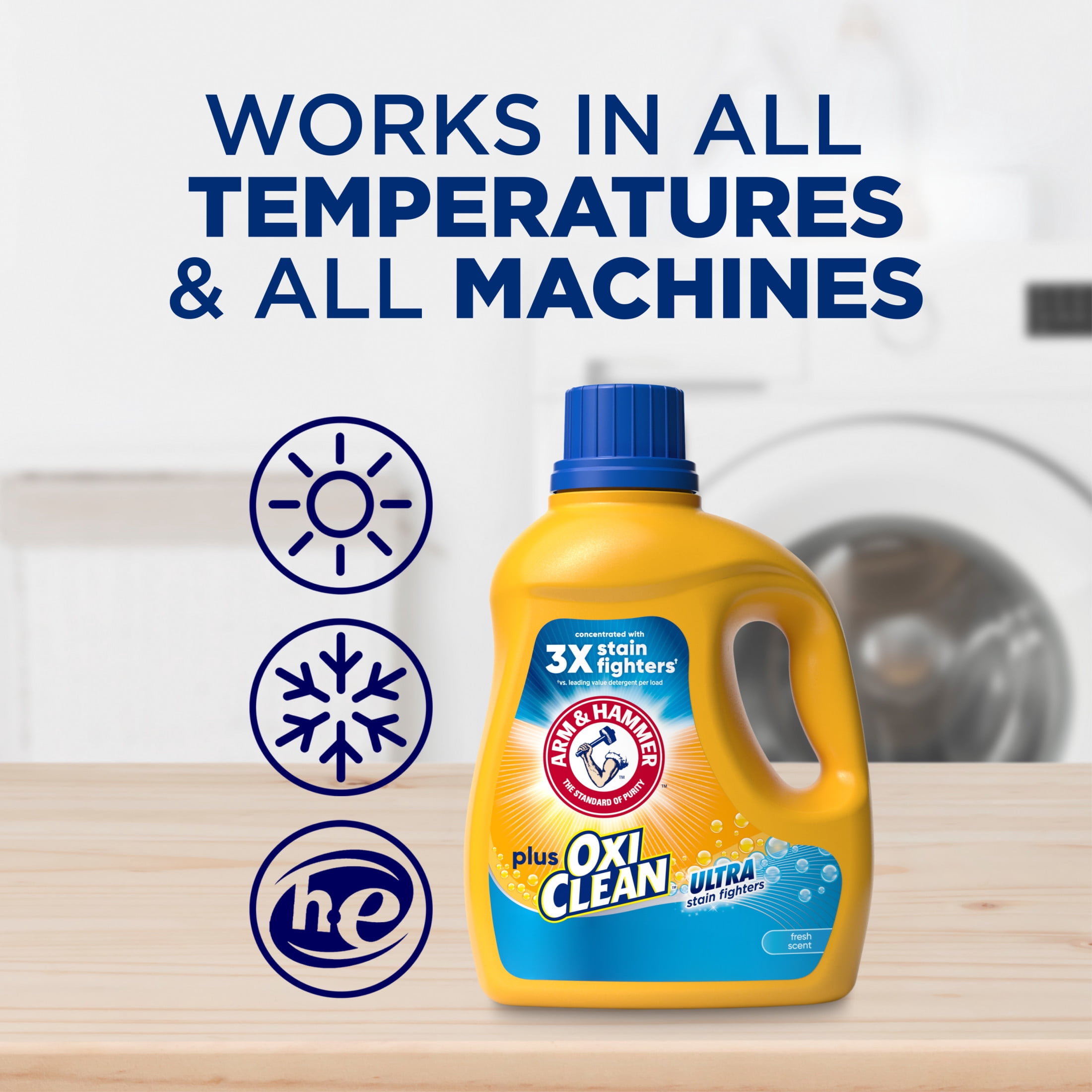 ARM & HAMMER Plus OxiClean Ultra Stain Fighters Liquid Laundry Detergent, Deep Cleaning Fresh Scent (96.2 fl oz) ifi7f