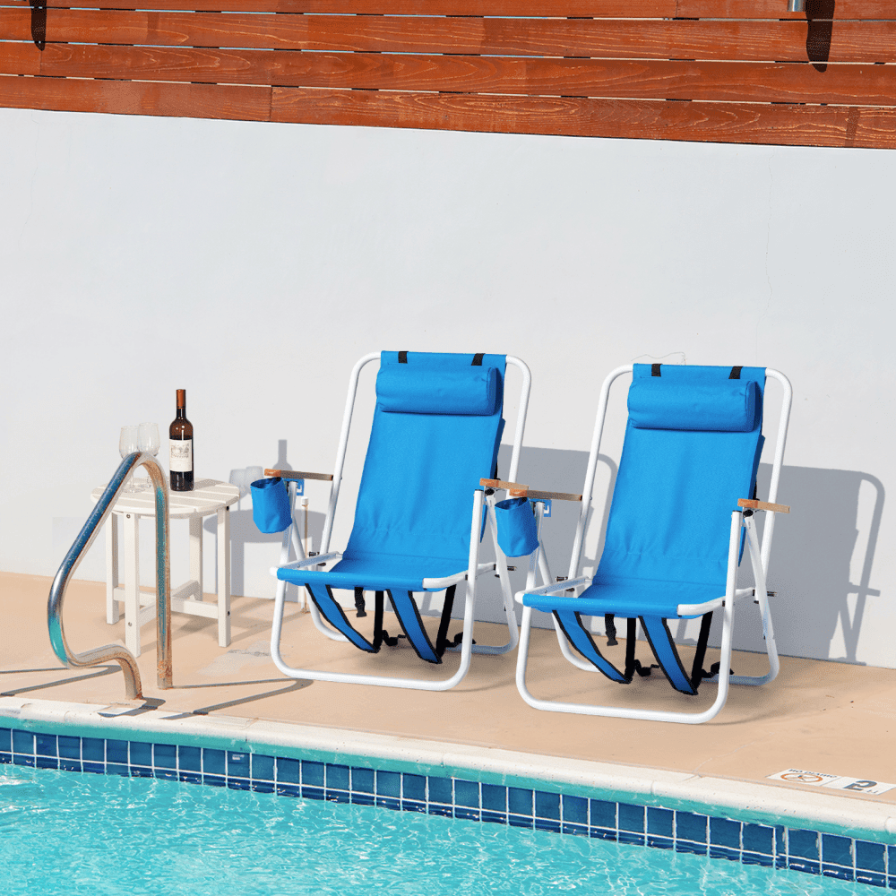 Tcbosik Folding Beach Chairs with 4-Position Adjustable Backrest and Cup Holder (Blue, Set of 2) mnnk6