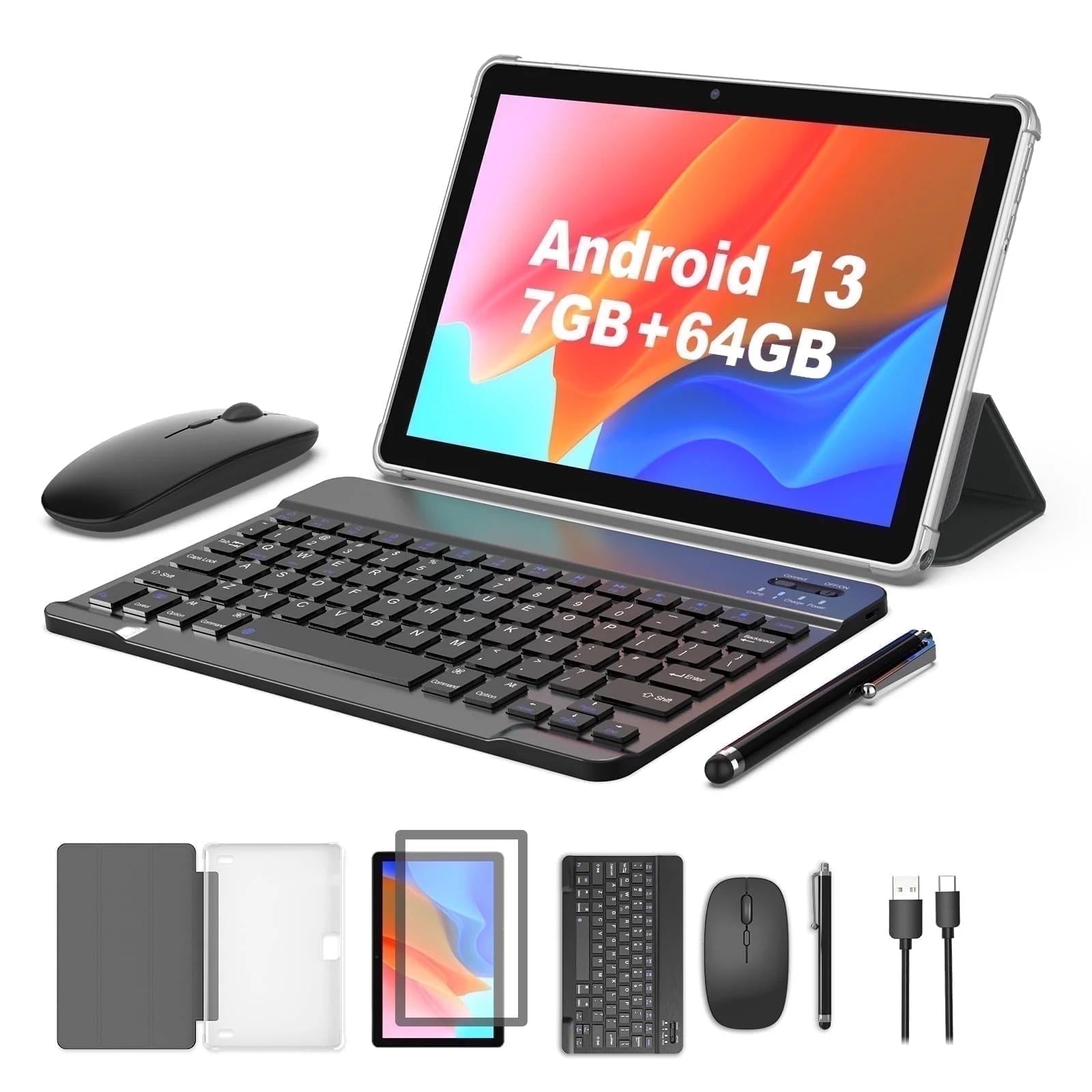 FITIFUN 10 in Android 13 Tablet, 7GB RAM 64GB ROM, 5G Wi-Fi, Dual Camera (Blue, 10 in) xjevg
